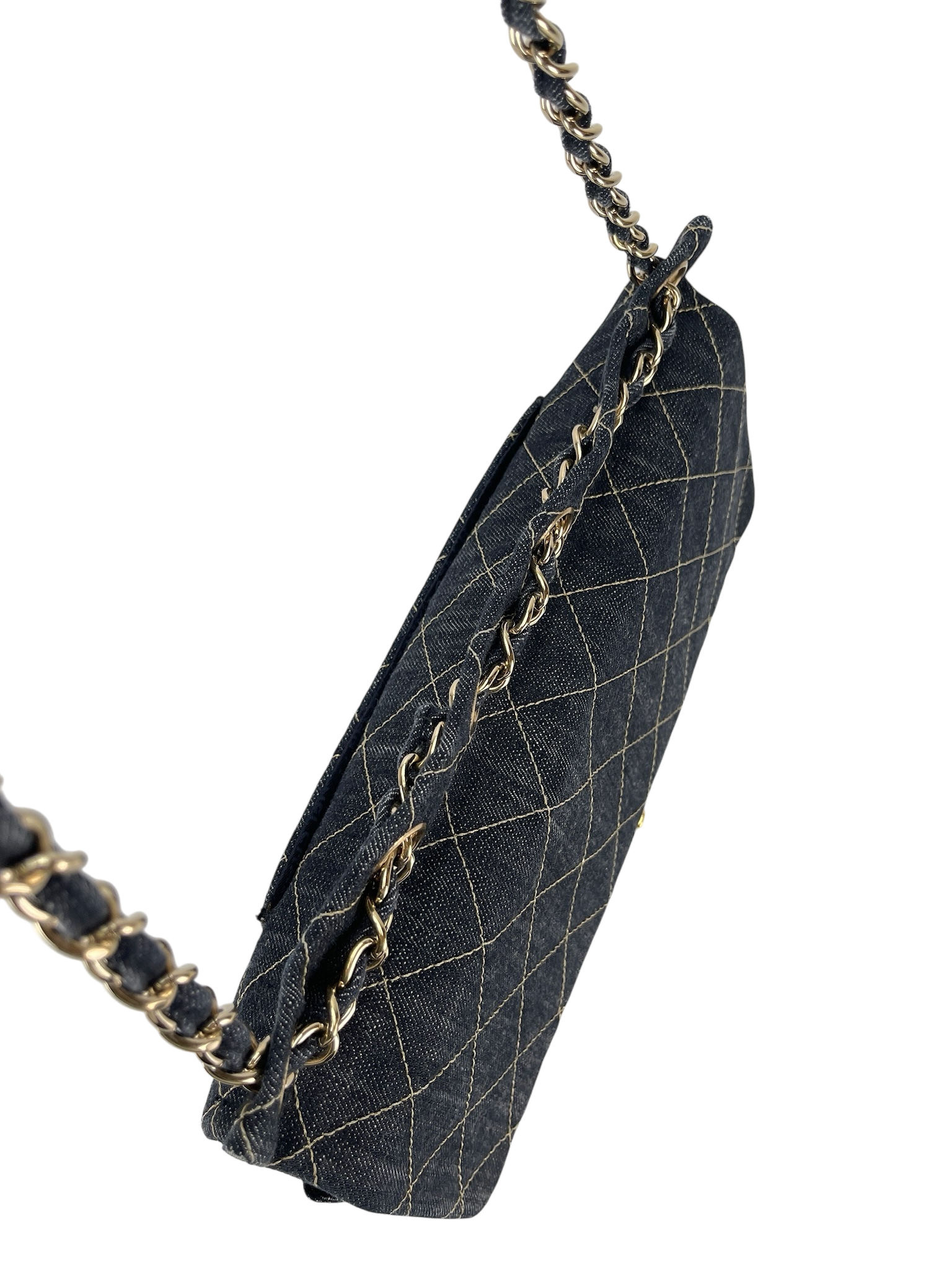 CHANEL - White Sitch Coco Mark Sparkling Denim Gold Hardware