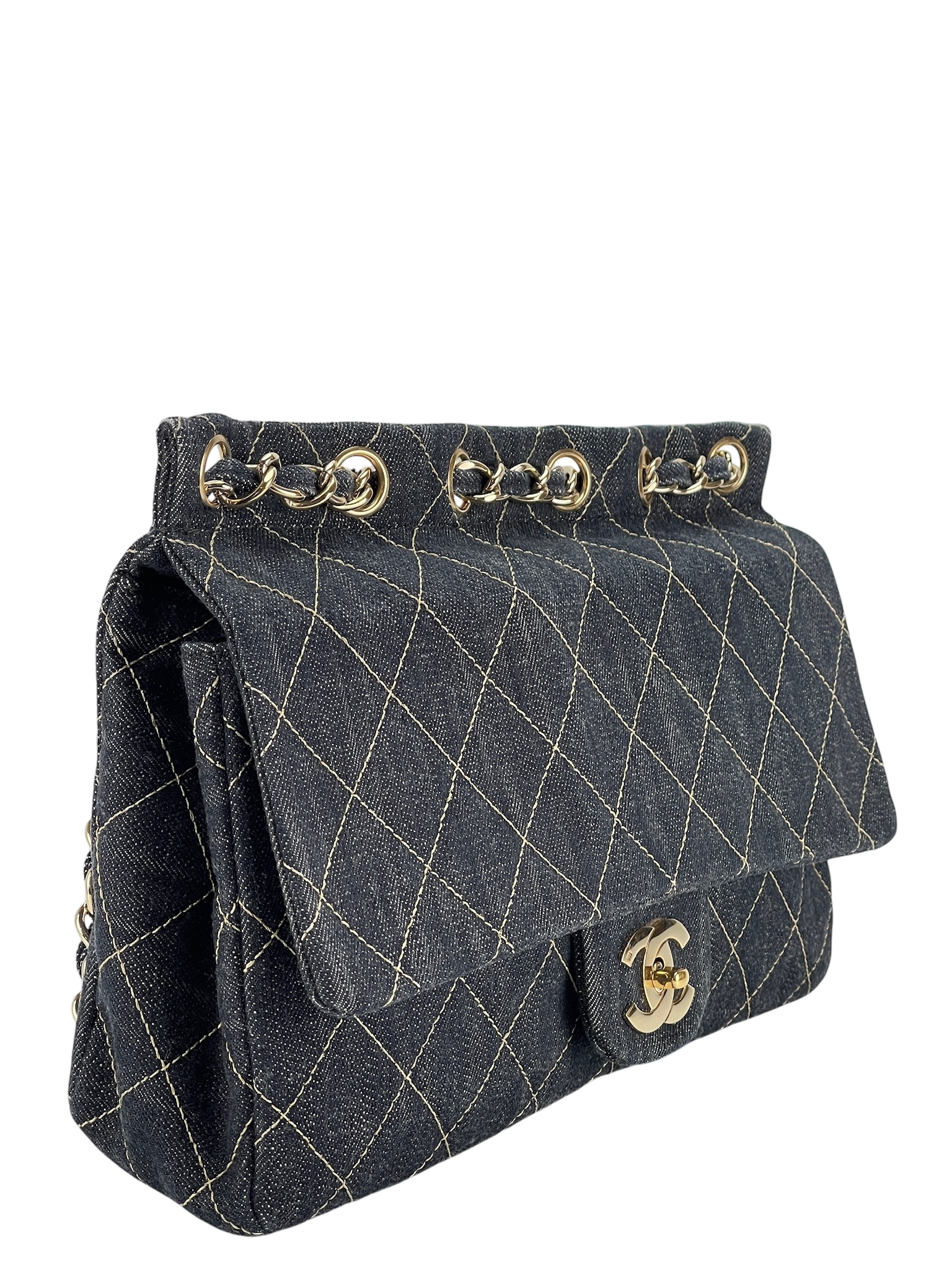 CHANEL - White Sitch Coco Mark Sparkling Denim Gold Hardware