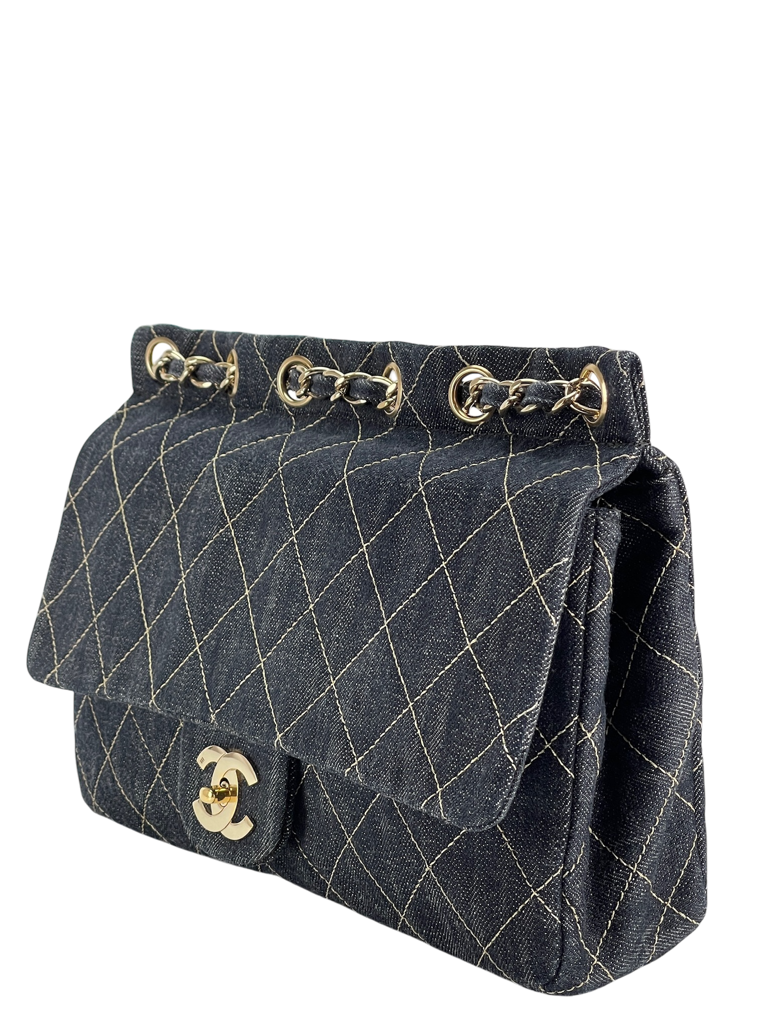 CHANEL - White Sitch Coco Mark Sparkling Denim Gold Hardware