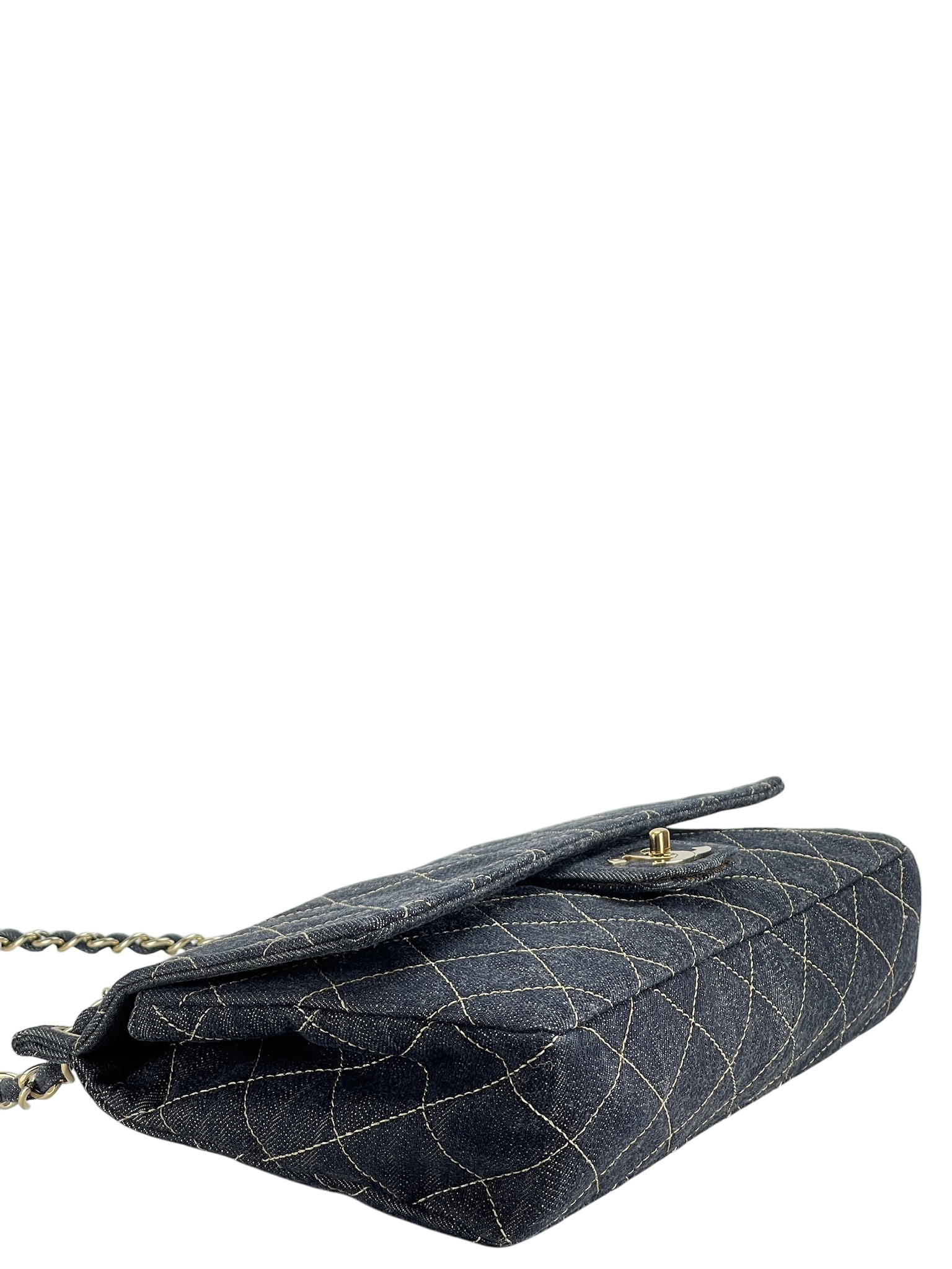 CHANEL - White Sitch Coco Mark Sparkling Denim Gold Hardware