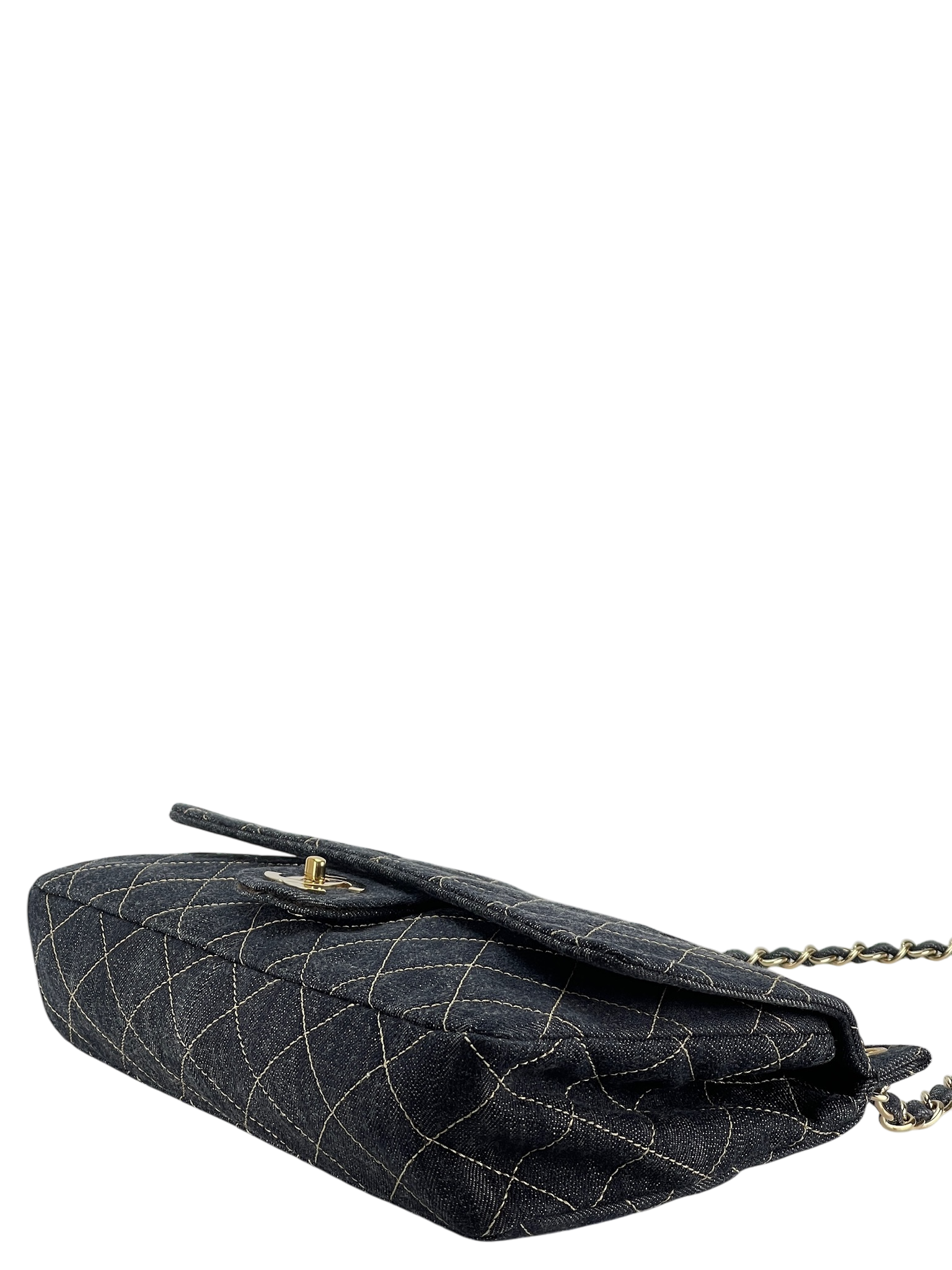 CHANEL - White Sitch Coco Mark Sparkling Denim Gold Hardware