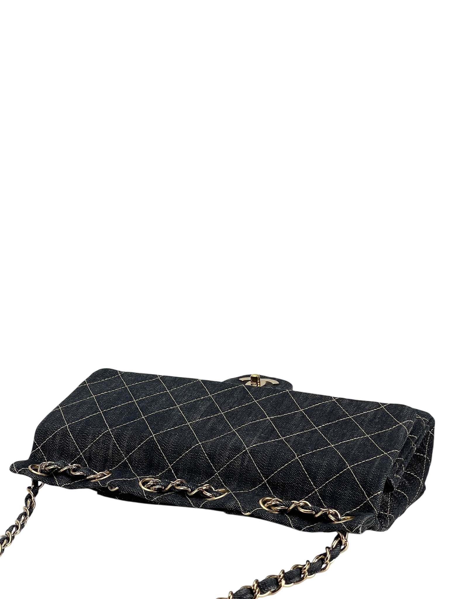 CHANEL - White Sitch Coco Mark Sparkling Denim Gold Hardware