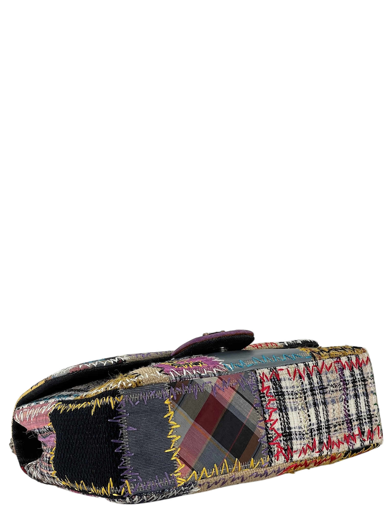 CHANEL - Multi-color Leather Canvas Tweed Patchwork Double Chain Shoulder Bag 