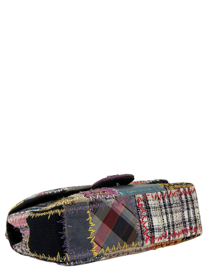 CHANEL - Multi-color Leather Canvas Tweed Patchwork Double Chain Shoulder Bag 