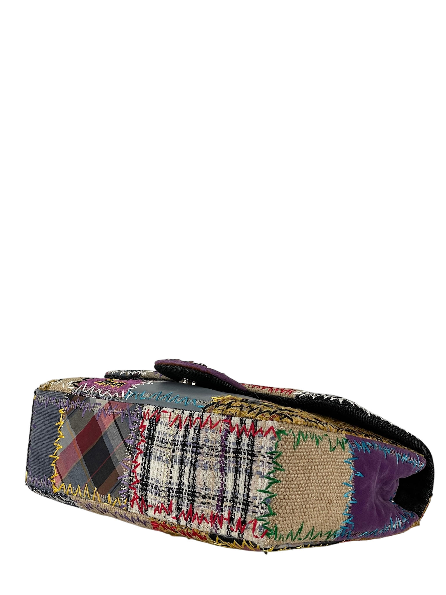 CHANEL - Multi-color Leather Canvas Tweed Patchwork Double Chain Shoulder Bag 