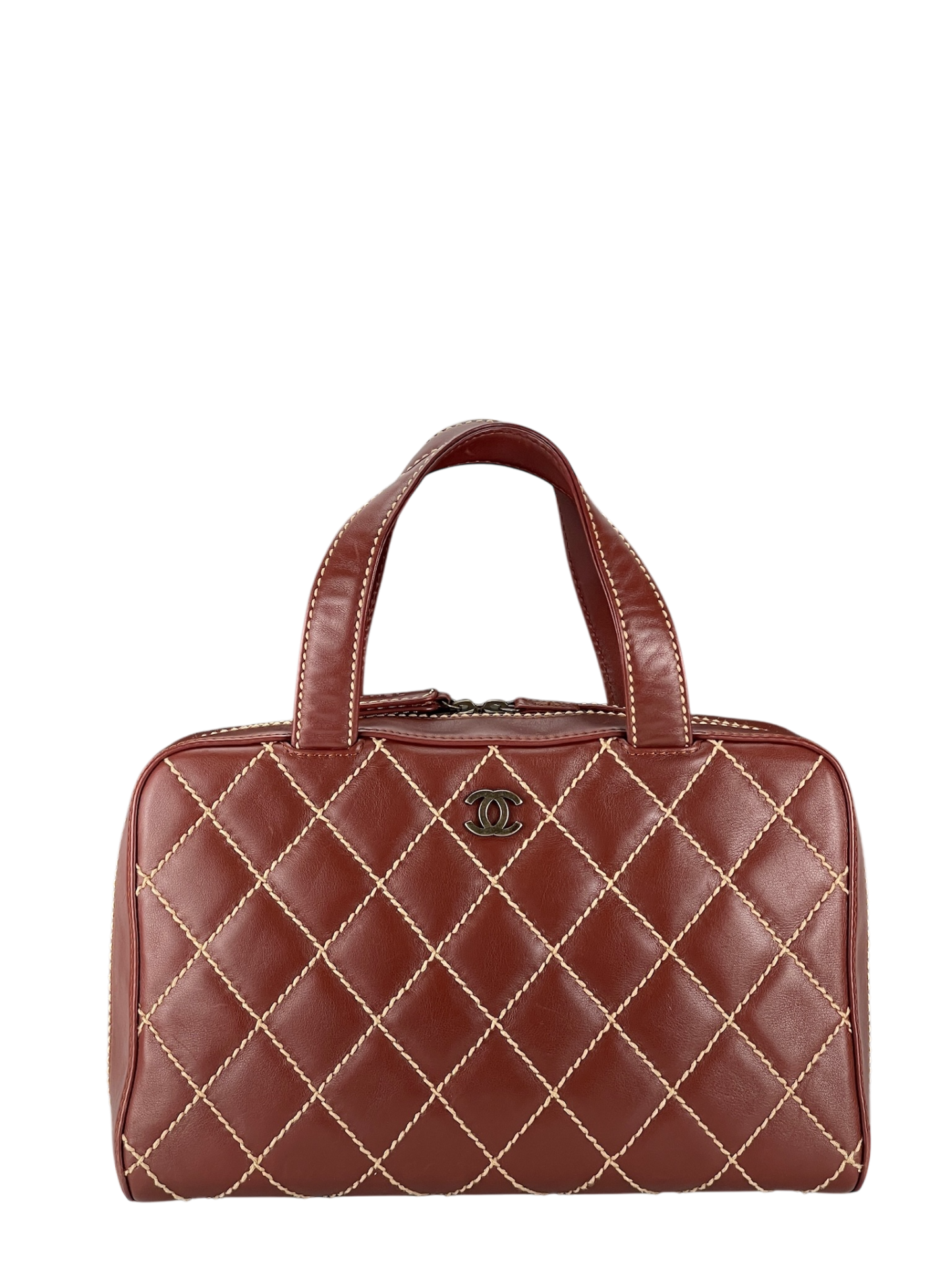 CHANEL - Reddish Brown Calfskin Wild Stitch Tote bag handbag