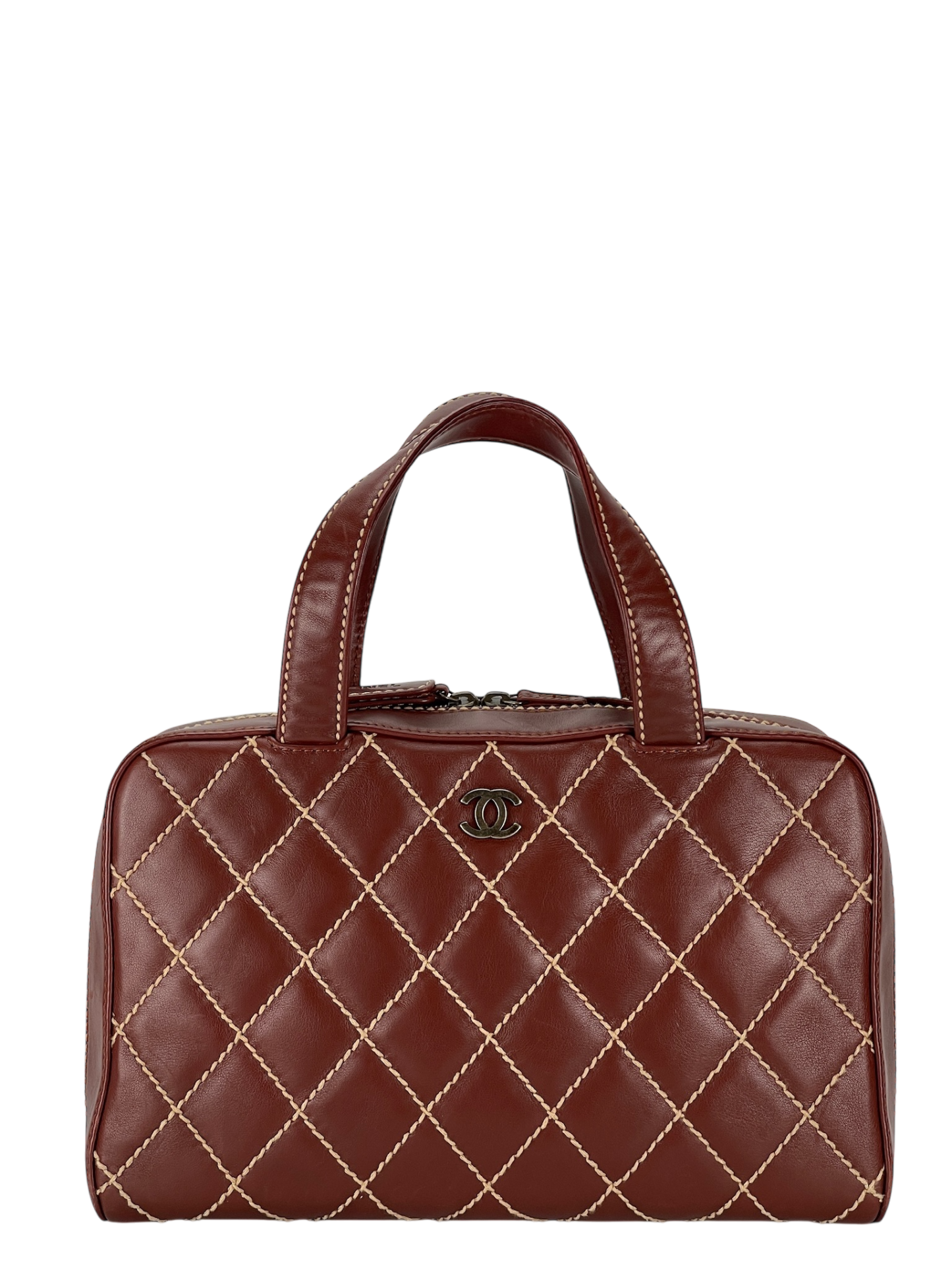 CHANEL - Reddish Brown Calfskin Wild Stitch Tote bag handbag