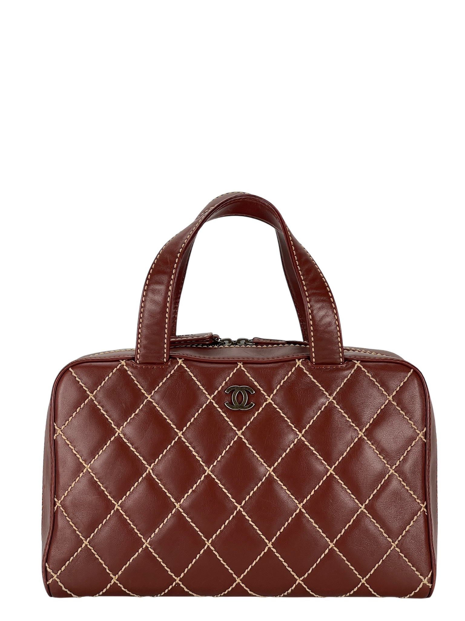CHANEL - Reddish Brown Calfskin Wild Stitch Tote bag handbag