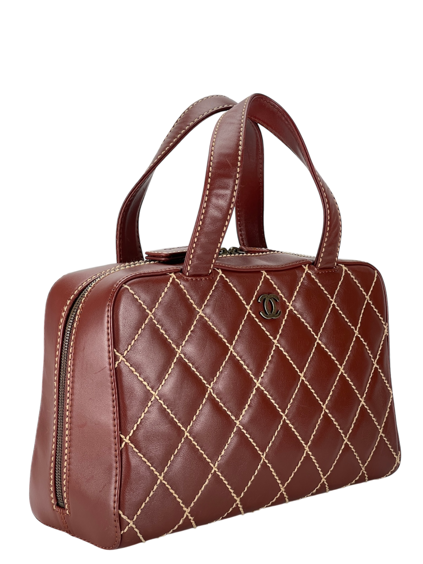 CHANEL - Reddish Brown Calfskin Wild Stitch Tote bag handbag