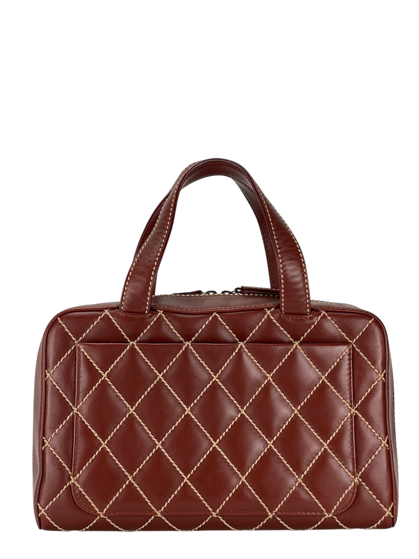 CHANEL - Reddish Brown Calfskin Wild Stitch Tote bag handbag