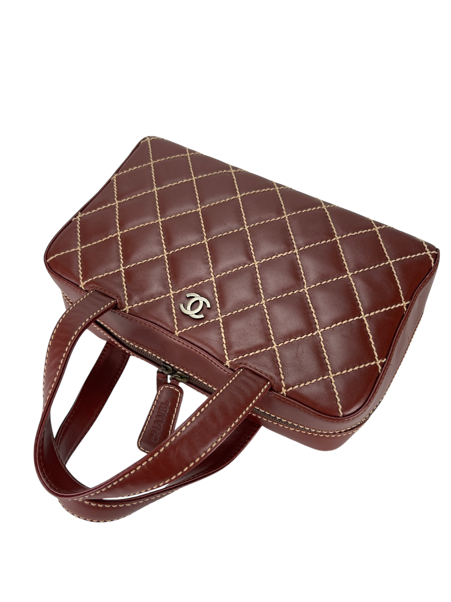 CHANEL - Reddish Brown Calfskin Wild Stitch Tote bag handbag