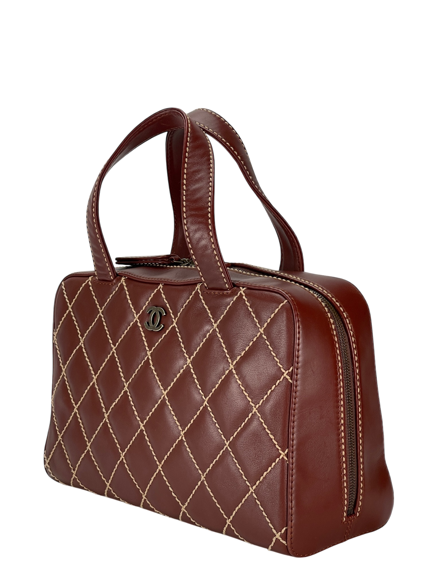 CHANEL - Reddish Brown Calfskin Wild Stitch Tote bag handbag