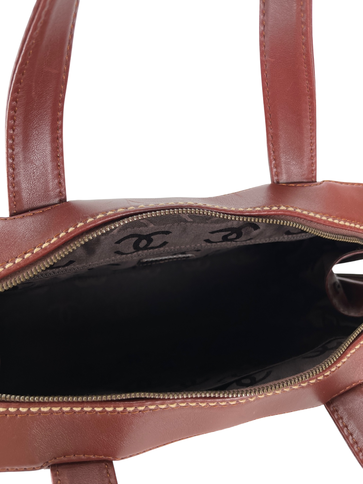CHANEL - Reddish Brown Calfskin Wild Stitch Tote bag handbag