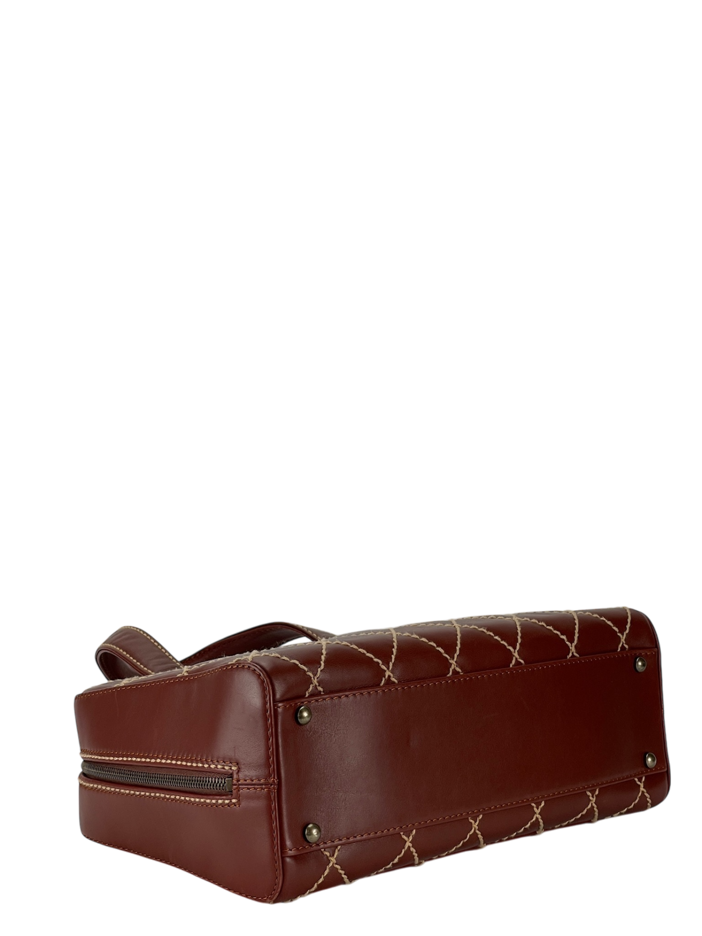 CHANEL - Reddish Brown Calfskin Wild Stitch Tote bag handbag
