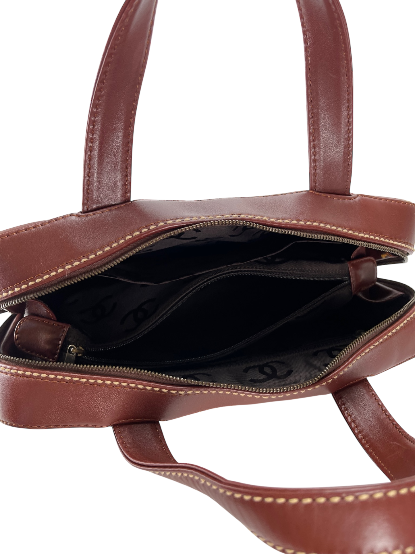 CHANEL - Reddish Brown Calfskin Wild Stitch Tote bag handbag