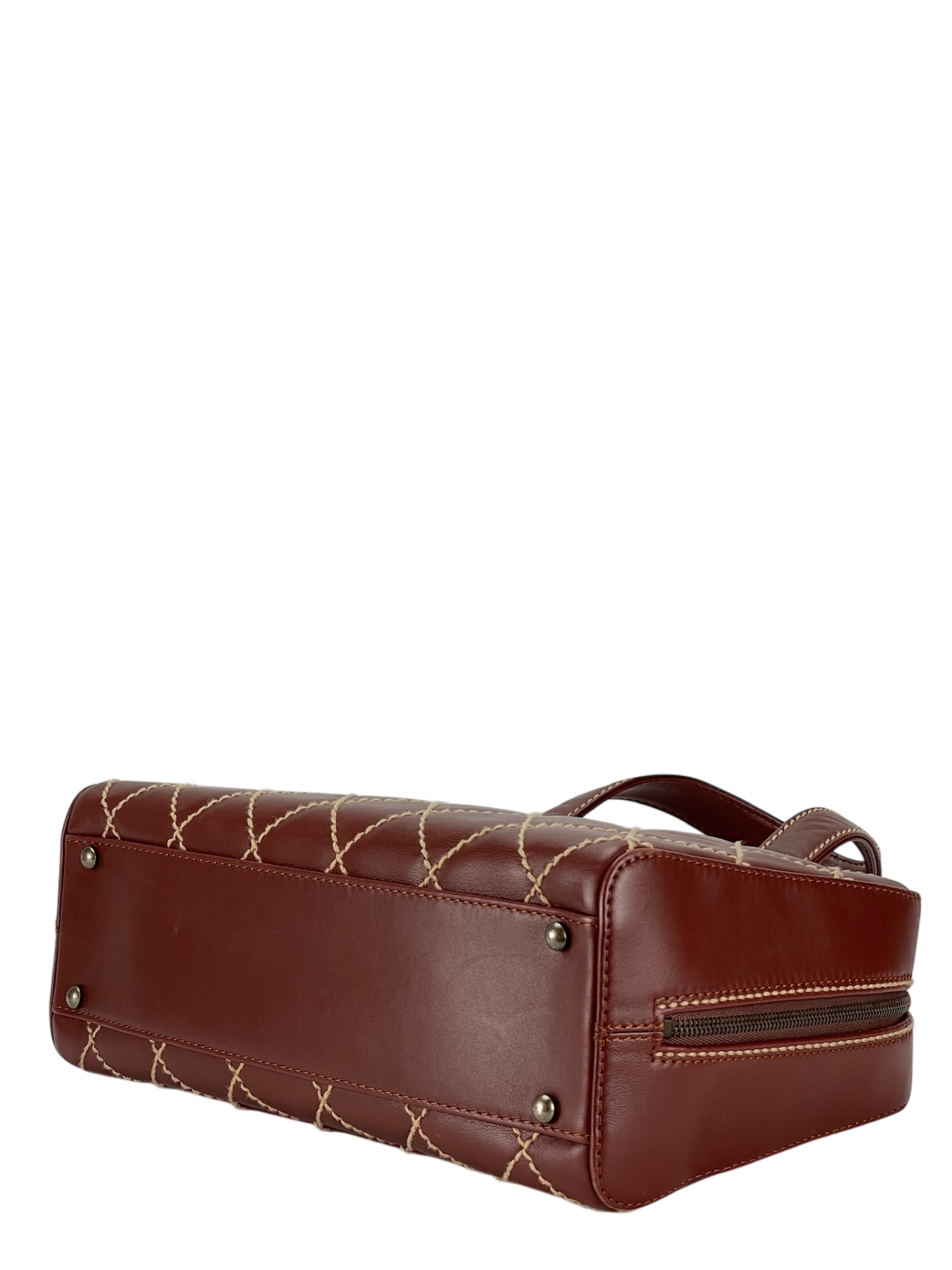 CHANEL - Reddish Brown Calfskin Wild Stitch Tote bag handbag
