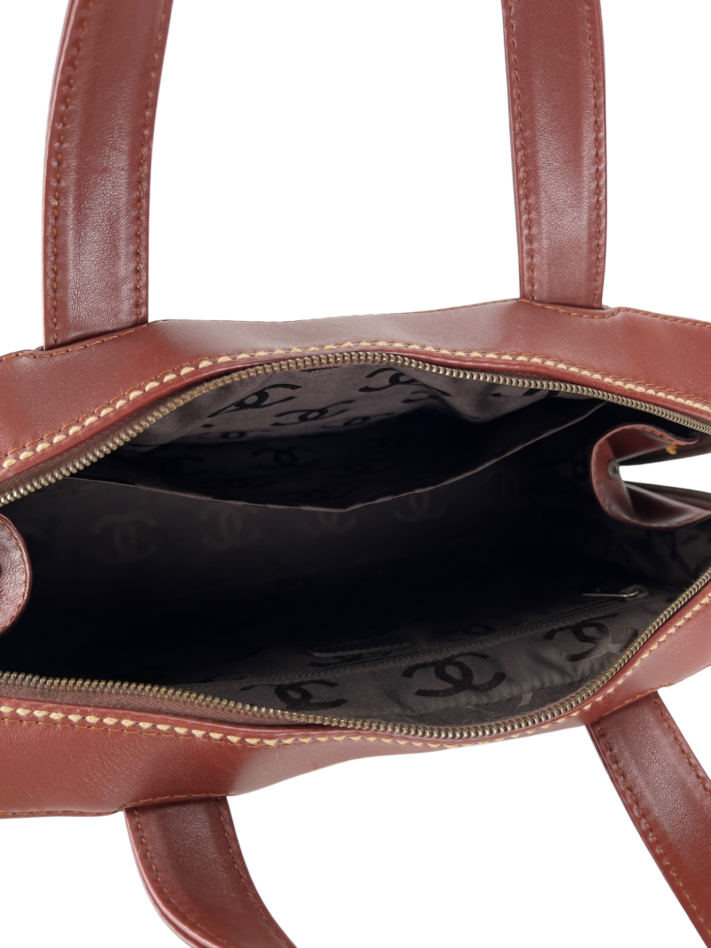 CHANEL - Reddish Brown Calfskin Wild Stitch Tote bag handbag
