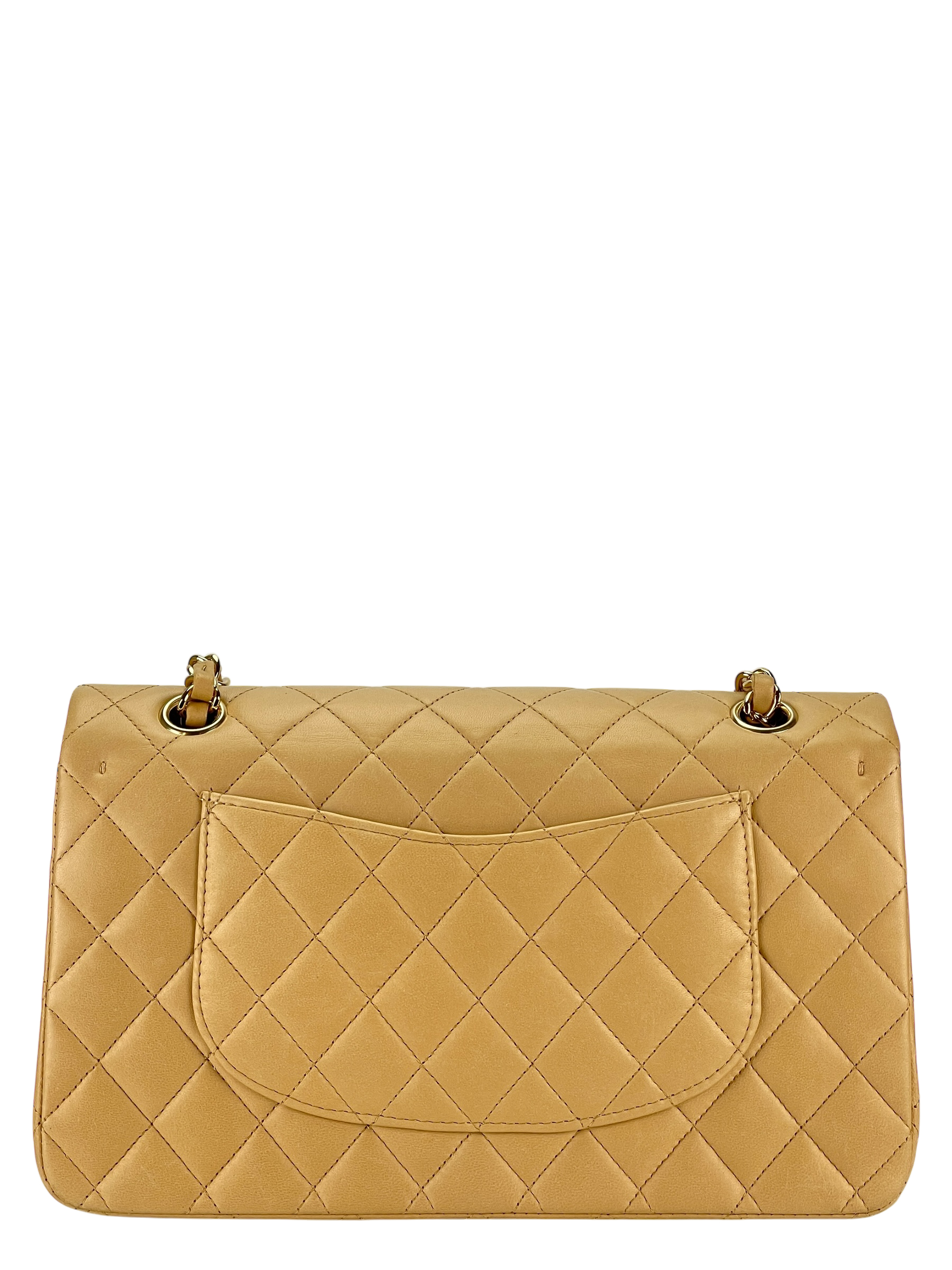 CHANEL - Medium Classic Double Flap Bag Beige Lambskin Gold Hardware (CF25) 
