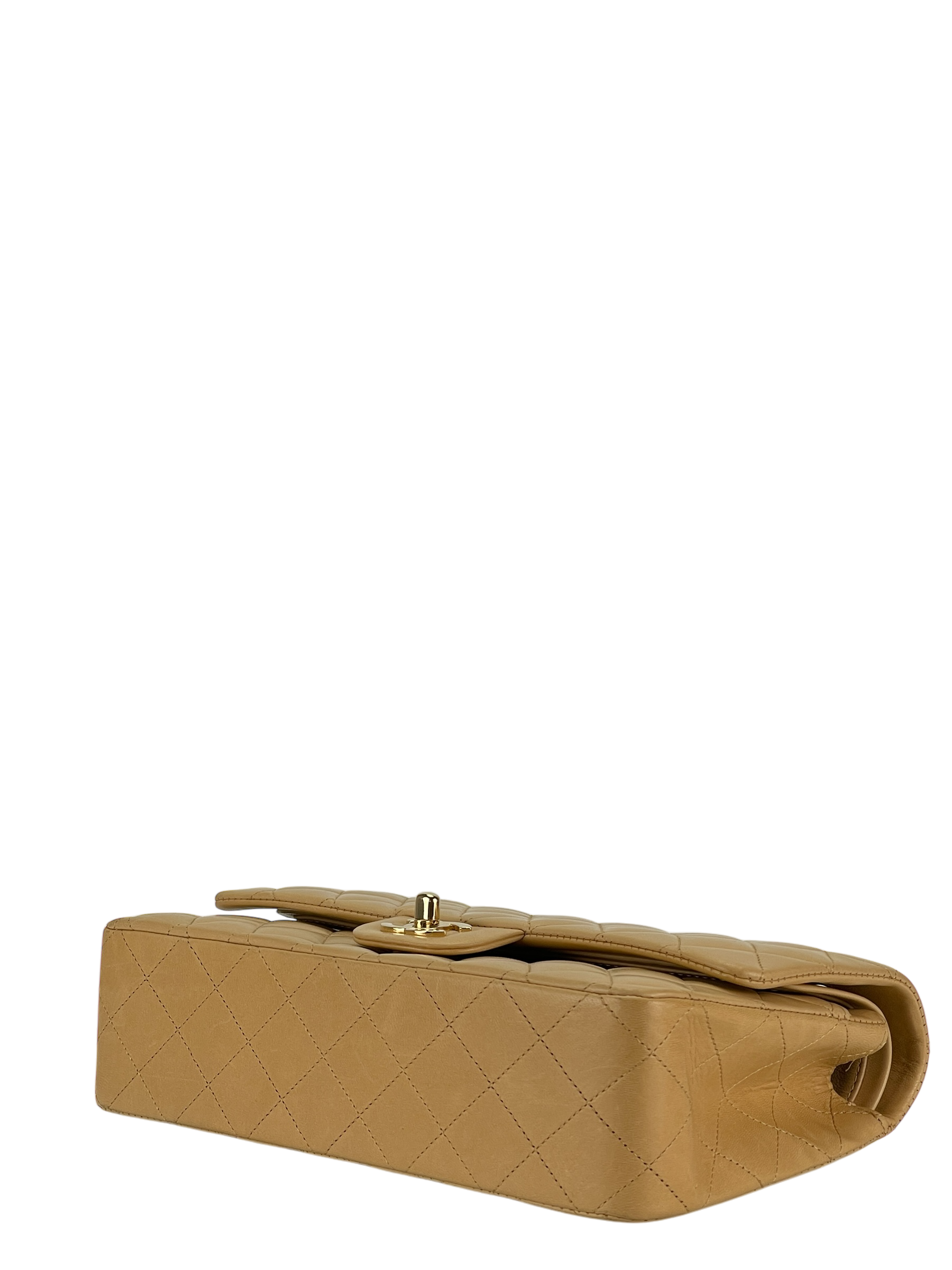 CHANEL - Medium Classic Double Flap Bag Beige Lambskin Gold Hardware (CF25) 