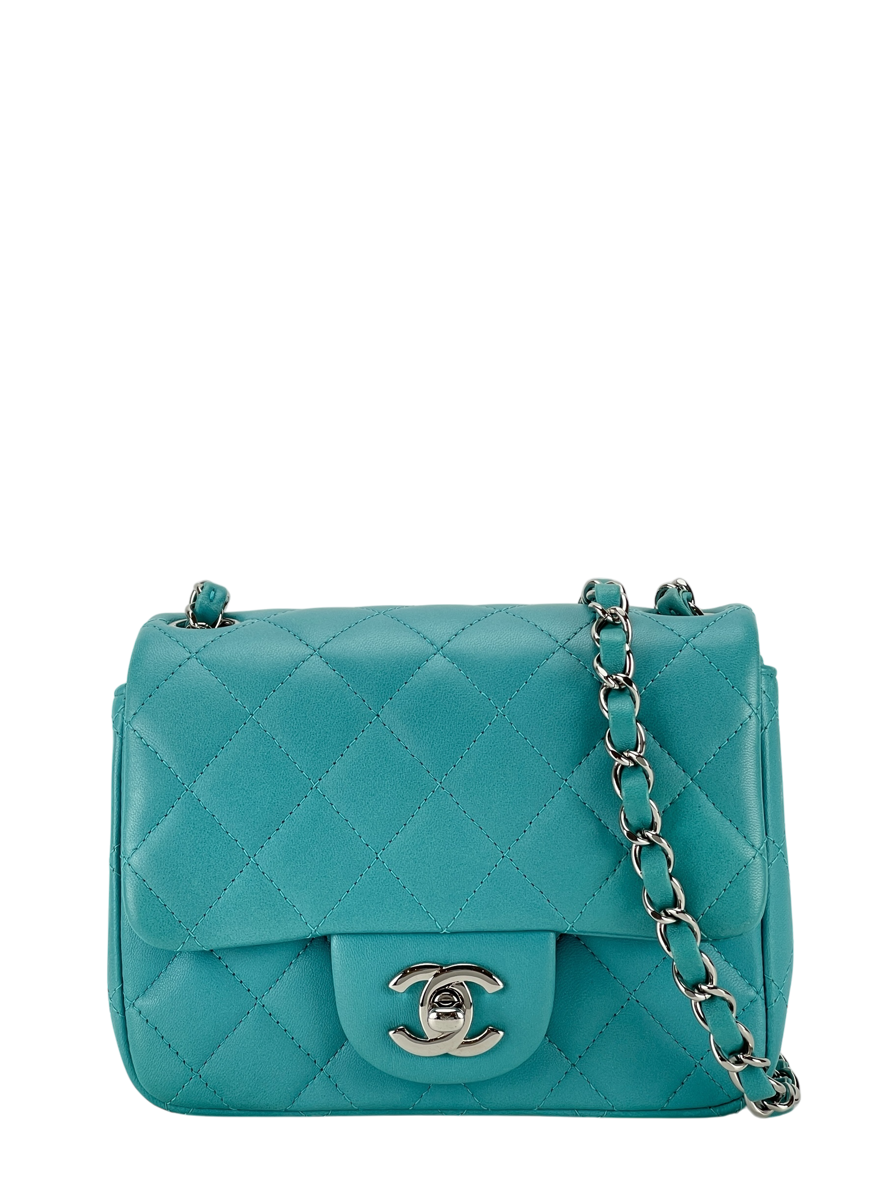 CHANEL - Turquoise blue Calfskin Small Classic Square Bag