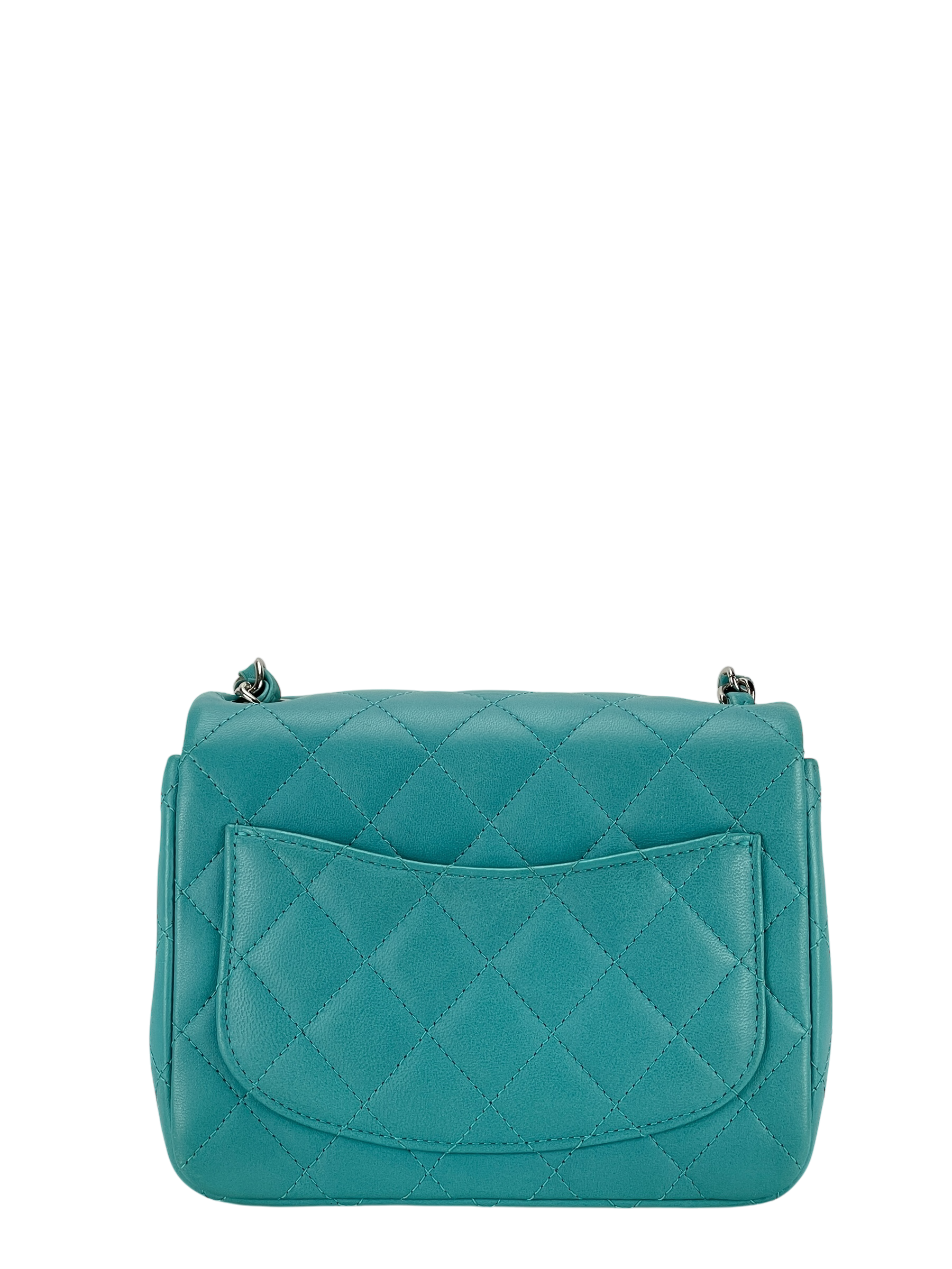CHANEL - Turquoise blue Calfskin Small Classic Square Bag