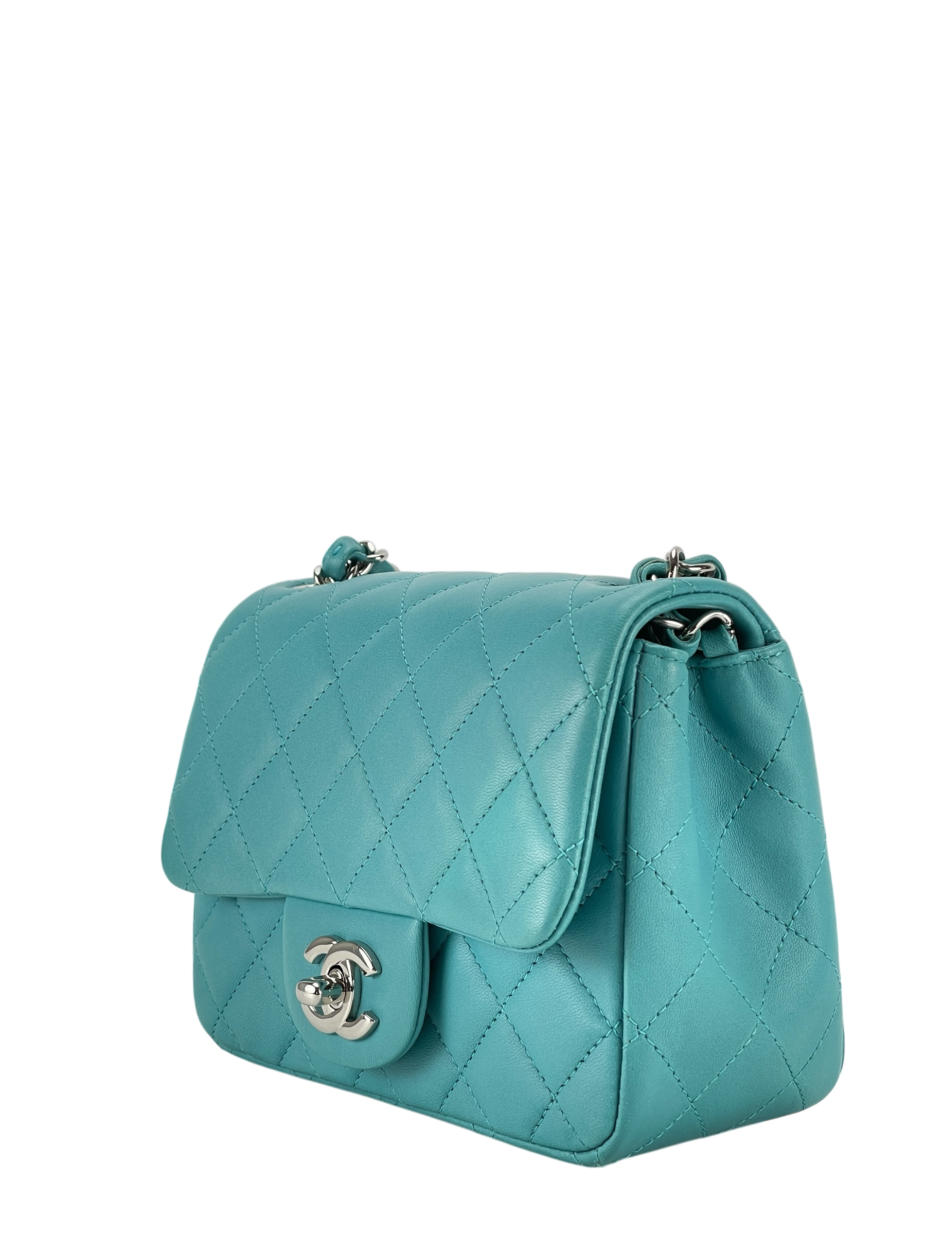 CHANEL - Turquoise blue Calfskin Small Classic Square Bag