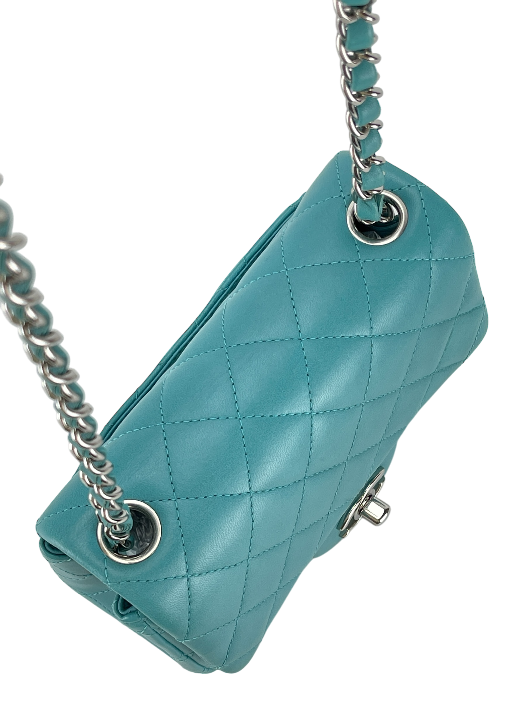 CHANEL - Turquoise blue Calfskin Small Classic Square Bag