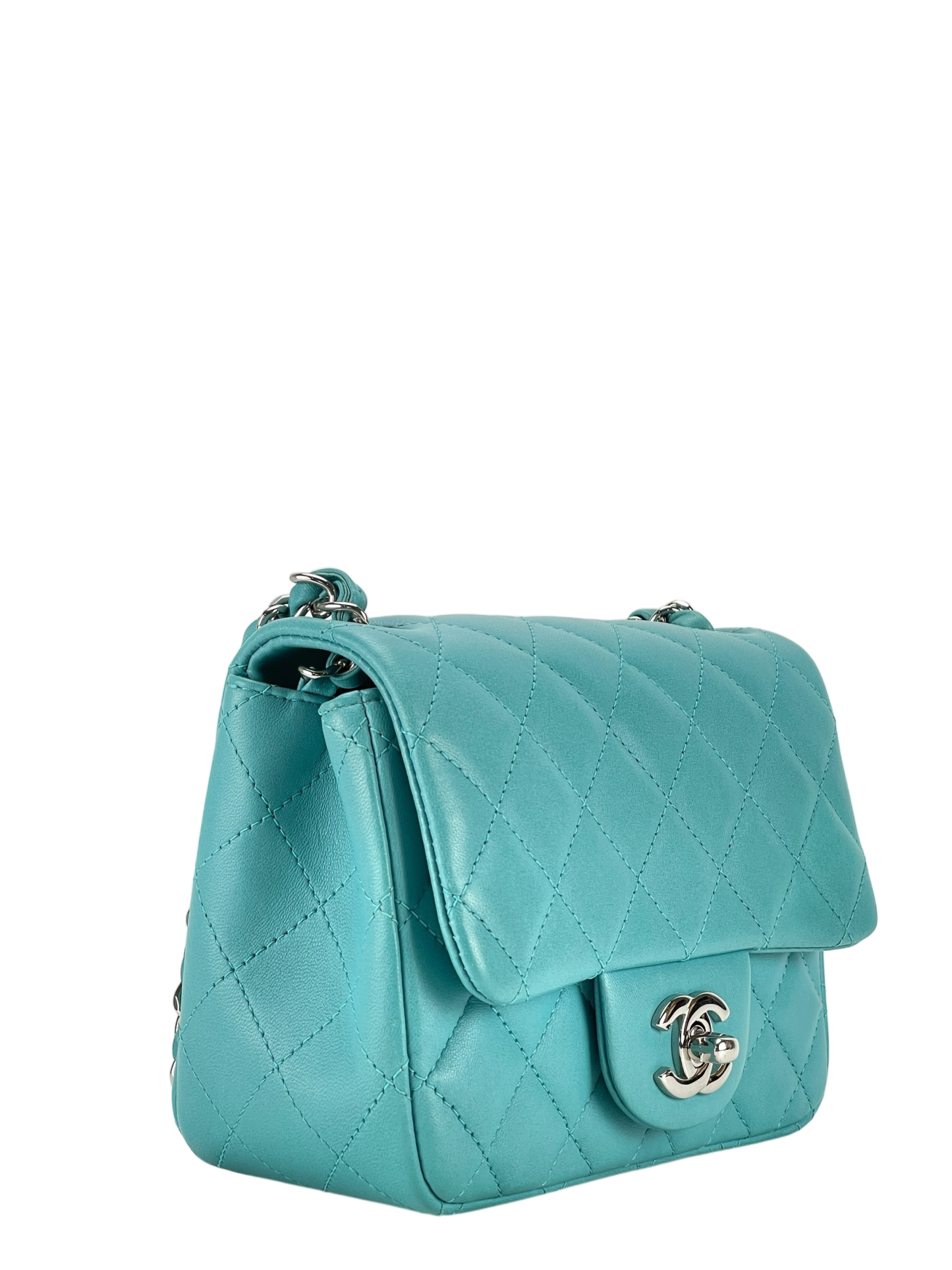 CHANEL - Turquoise blue Calfskin Small Classic Square Bag
