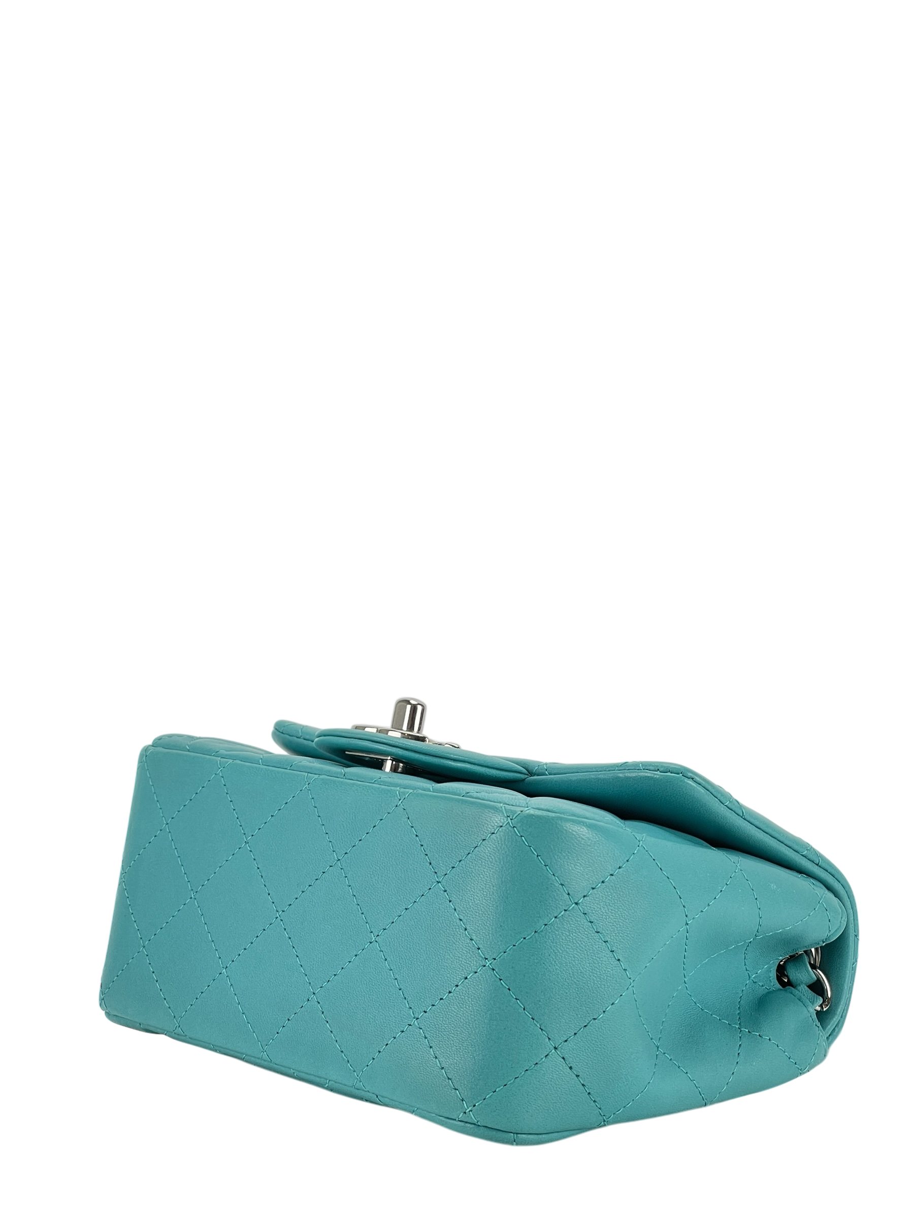 CHANEL - Turquoise blue Calfskin Small Classic Square Bag
