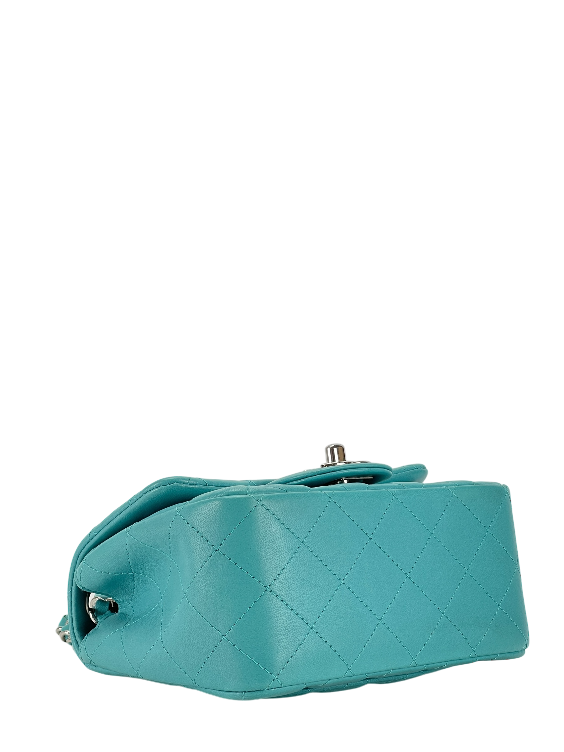 CHANEL - Turquoise blue Calfskin Small Classic Square Bag