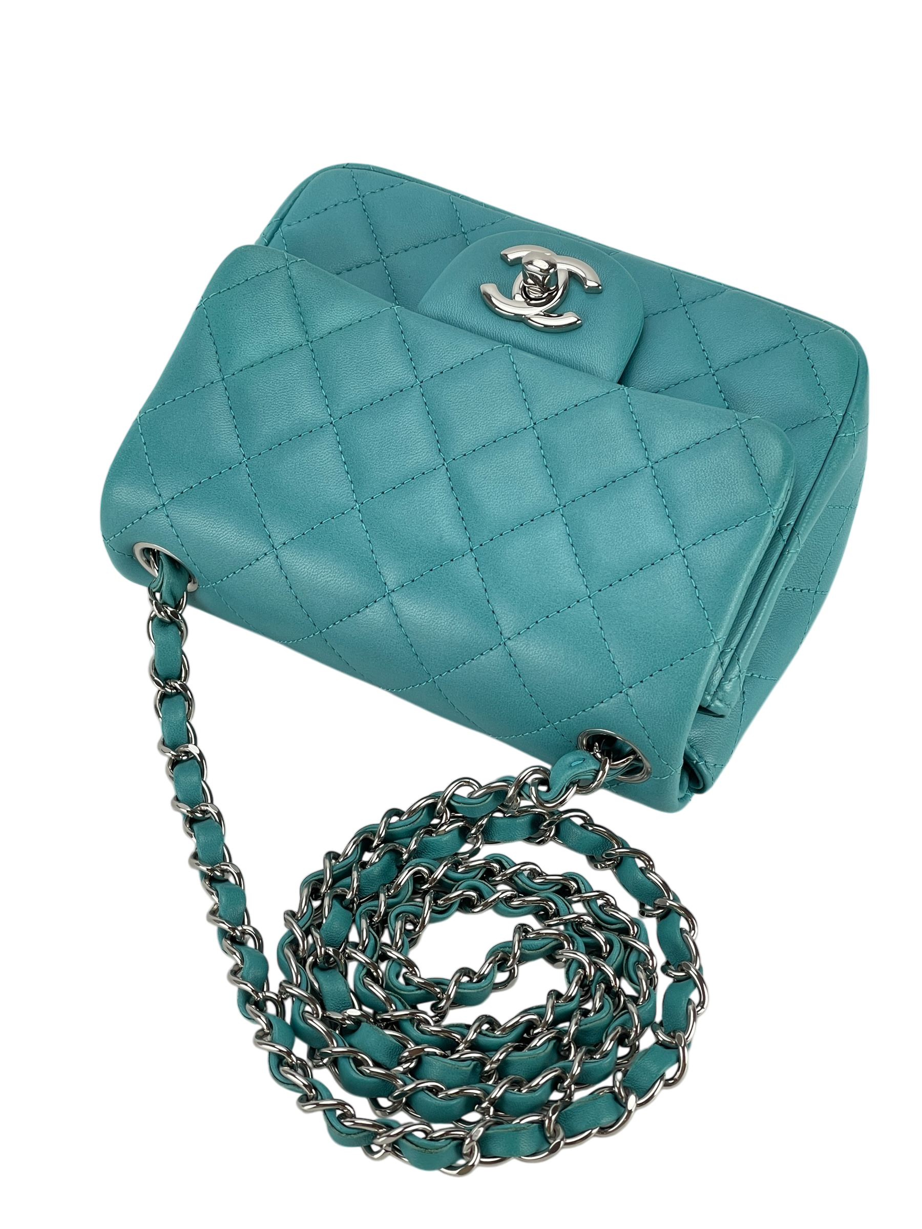 CHANEL - Turquoise blue Calfskin Small Classic Square Bag