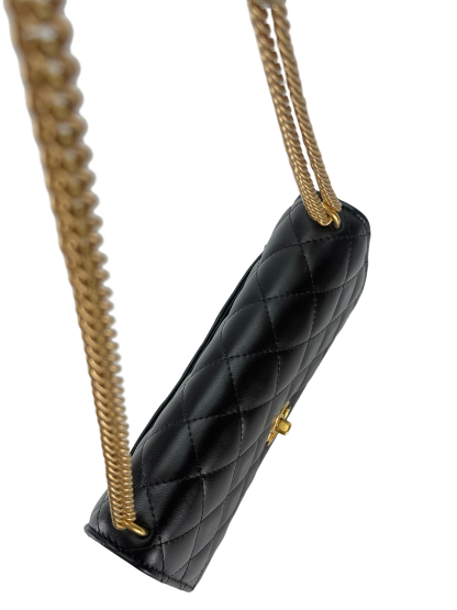 CHANEL - Black Lambskin Camellia Quilted Wallet On Chain Gold Hardware (WOC)