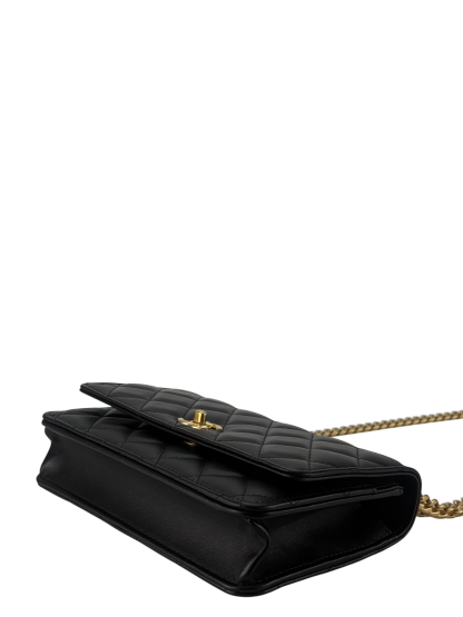 CHANEL - Black Lambskin Camellia Quilted Wallet On Chain Gold Hardware (WOC)