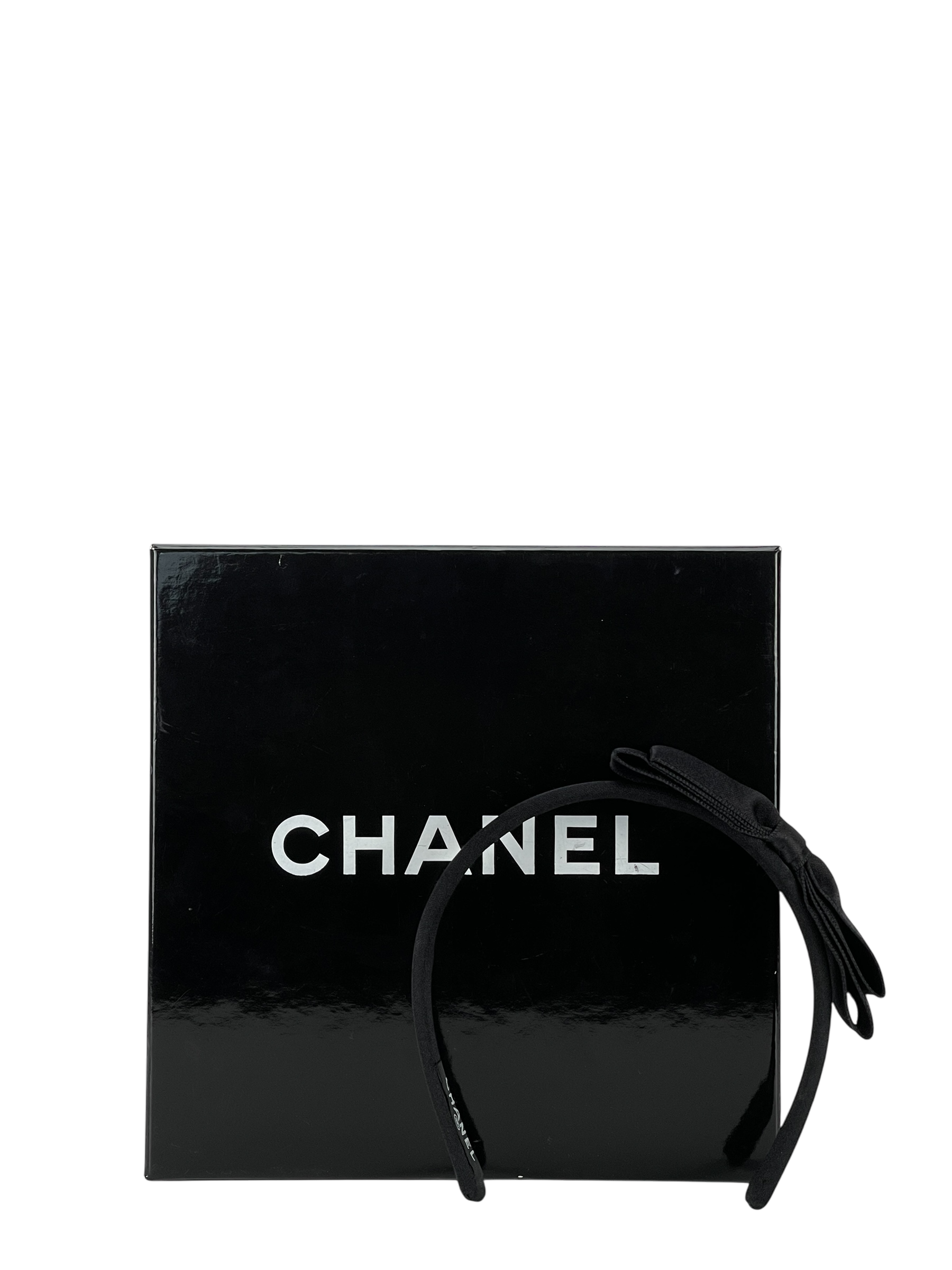 CHANEL - Black Satin Ribbon Headband