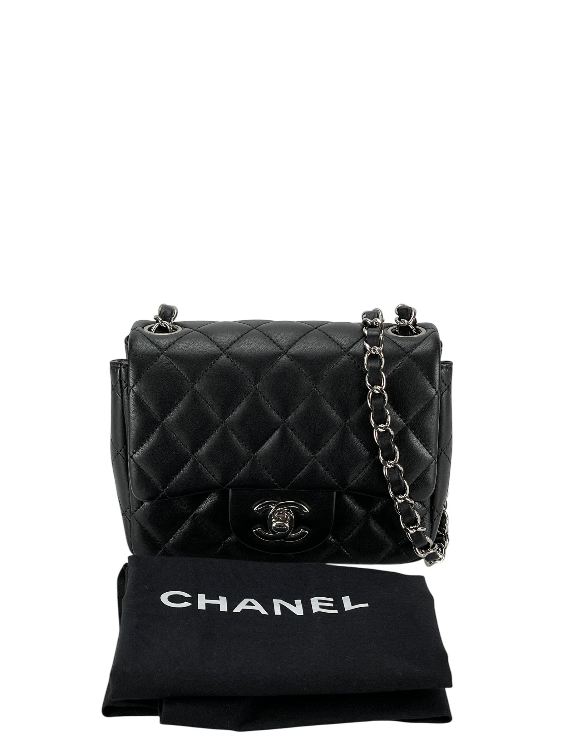 CHANEL - Mini Matlasse 17 Lambskin Single Flap Chain Bag Black Sliver Hardware