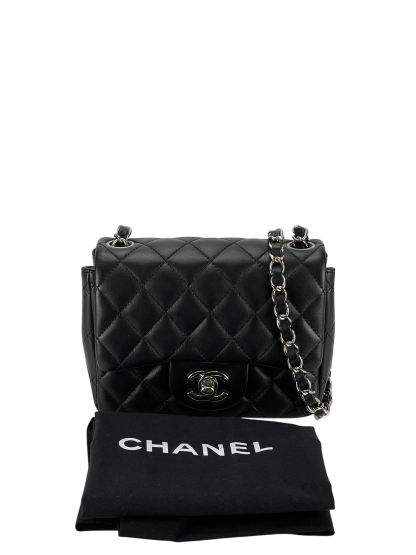 CHANEL - Mini Matlasse 17 Lambskin Single Flap Chain Bag Black Sliver Hardware