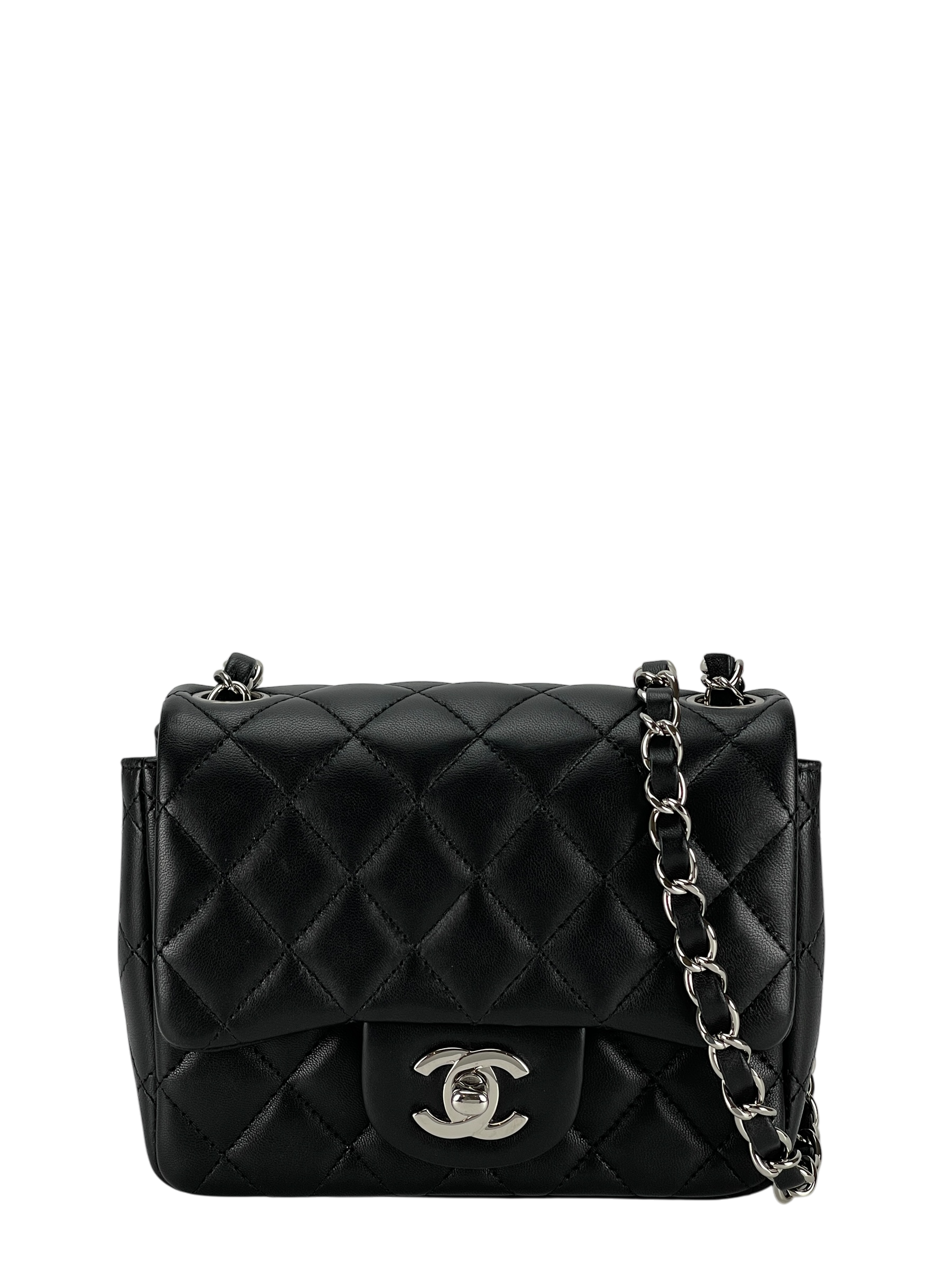 CHANEL - Mini Matlasse 17 Lambskin Single Flap Chain Bag Black Sliver Hardware