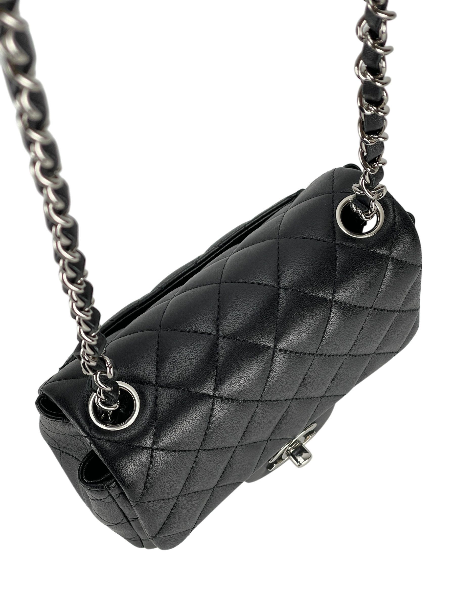 CHANEL - Mini Matlasse 17 Lambskin Single Flap Chain Bag Black Sliver Hardware