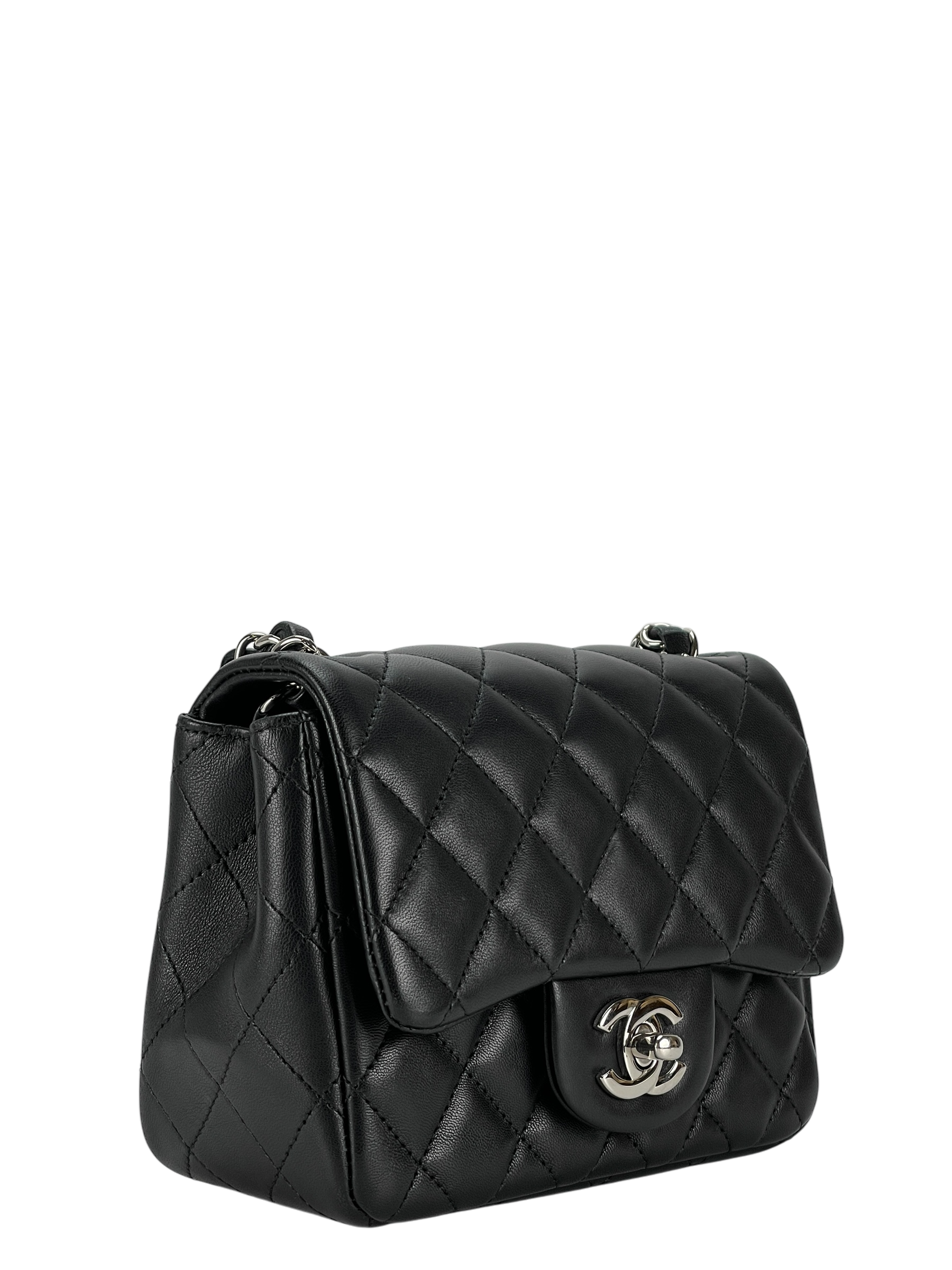 CHANEL - Mini Matlasse 17 Lambskin Single Flap Chain Bag Black Sliver Hardware