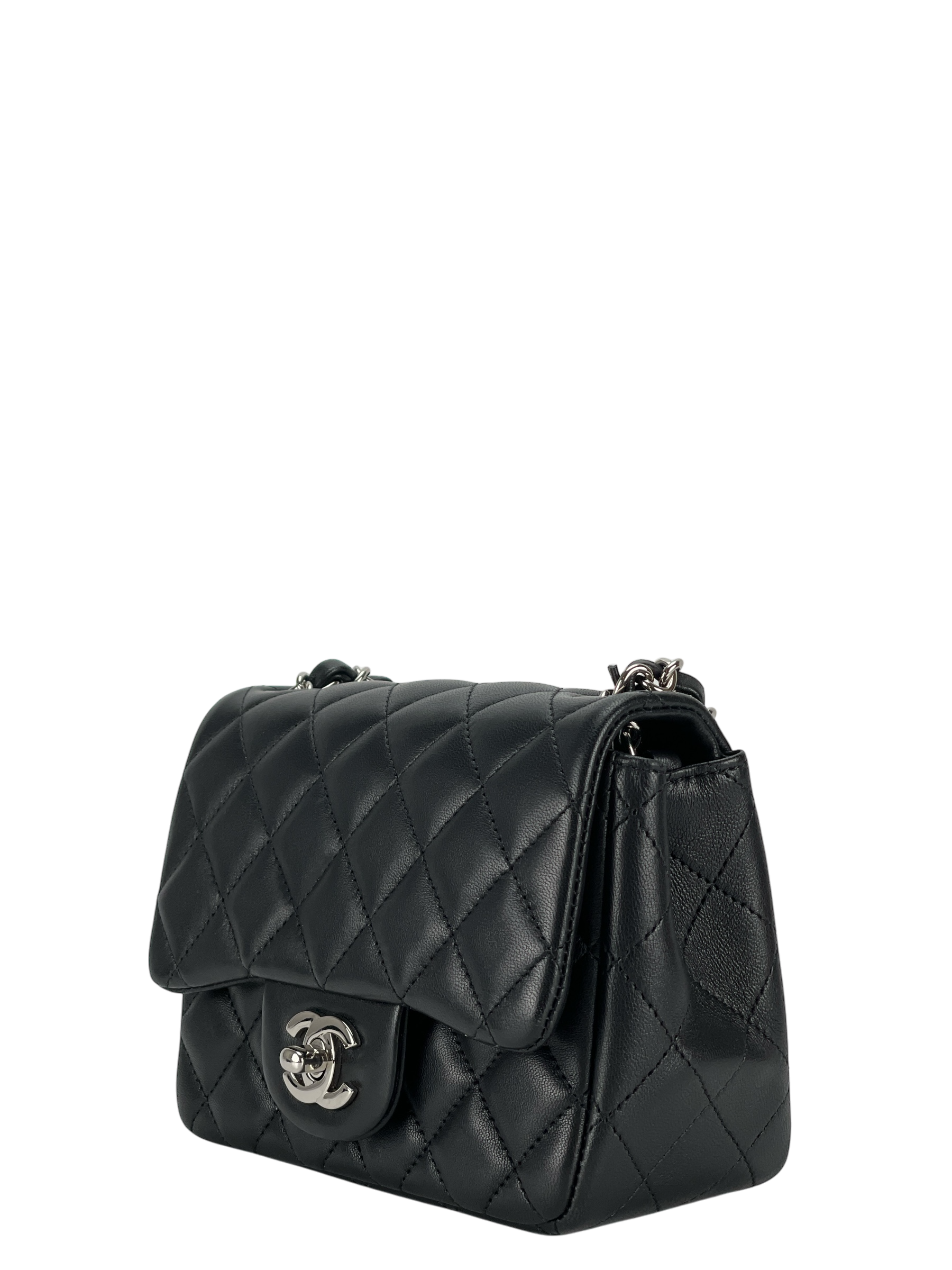 CHANEL - Mini Matlasse 17 Lambskin Single Flap Chain Bag Black Sliver Hardware