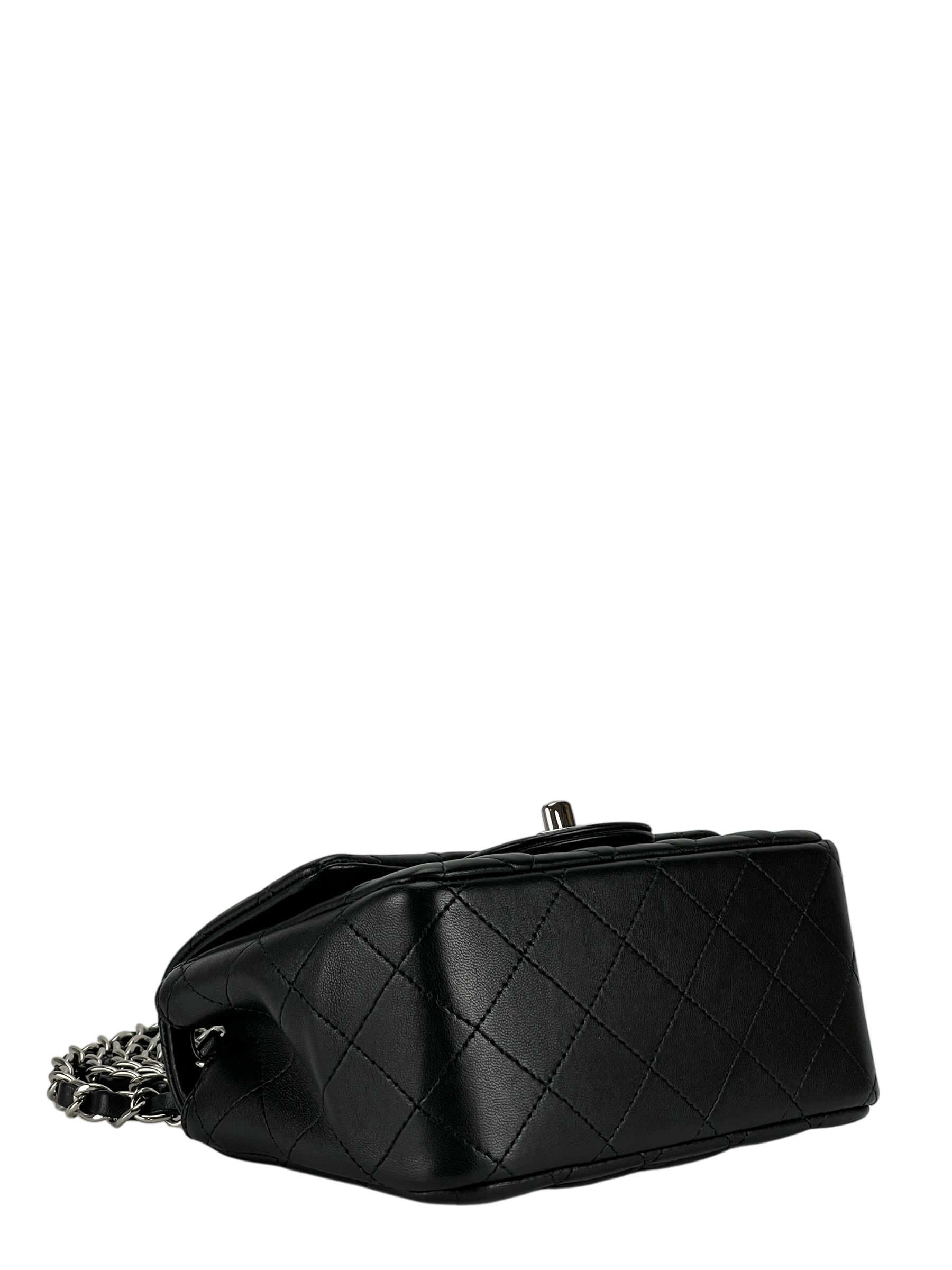 CHANEL - Mini Matlasse 17 Lambskin Single Flap Chain Bag Black Sliver Hardware