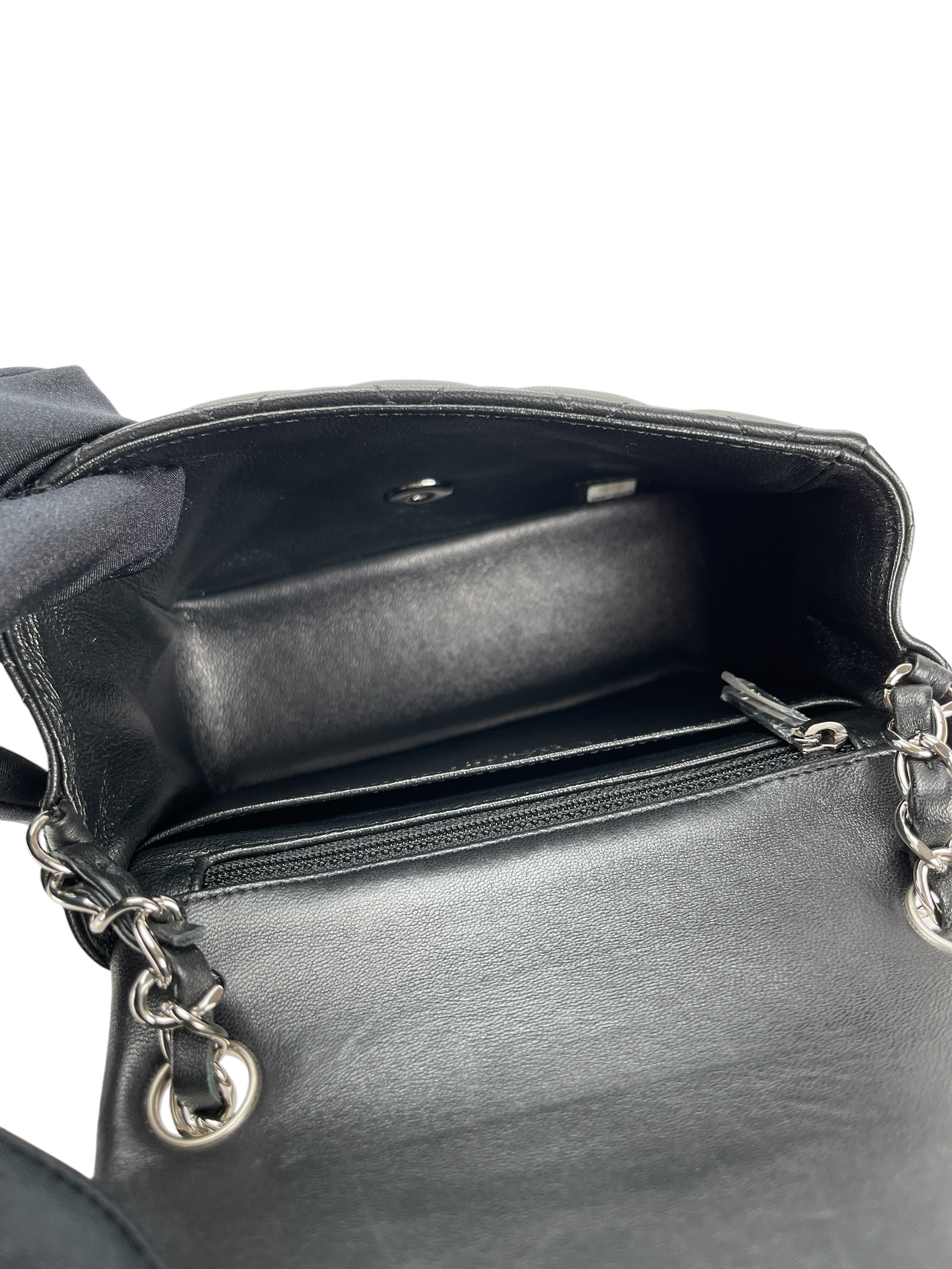 CHANEL - Mini Matlasse 17 Lambskin Single Flap Chain Bag Black Sliver Hardware