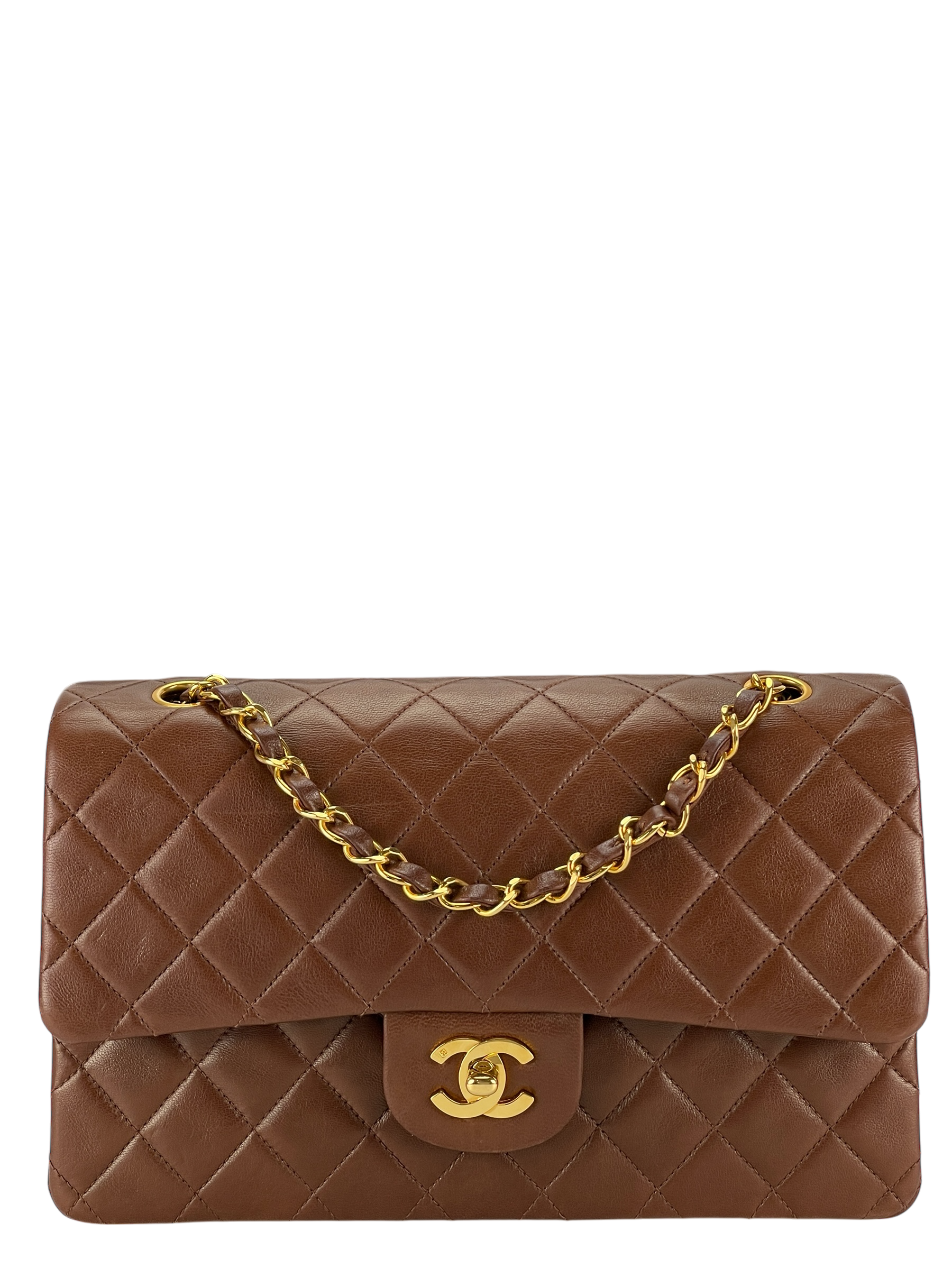 CHANEL - Medium Classic Double Flap Bag Brown Lambskin Gold Hardware (CF25)