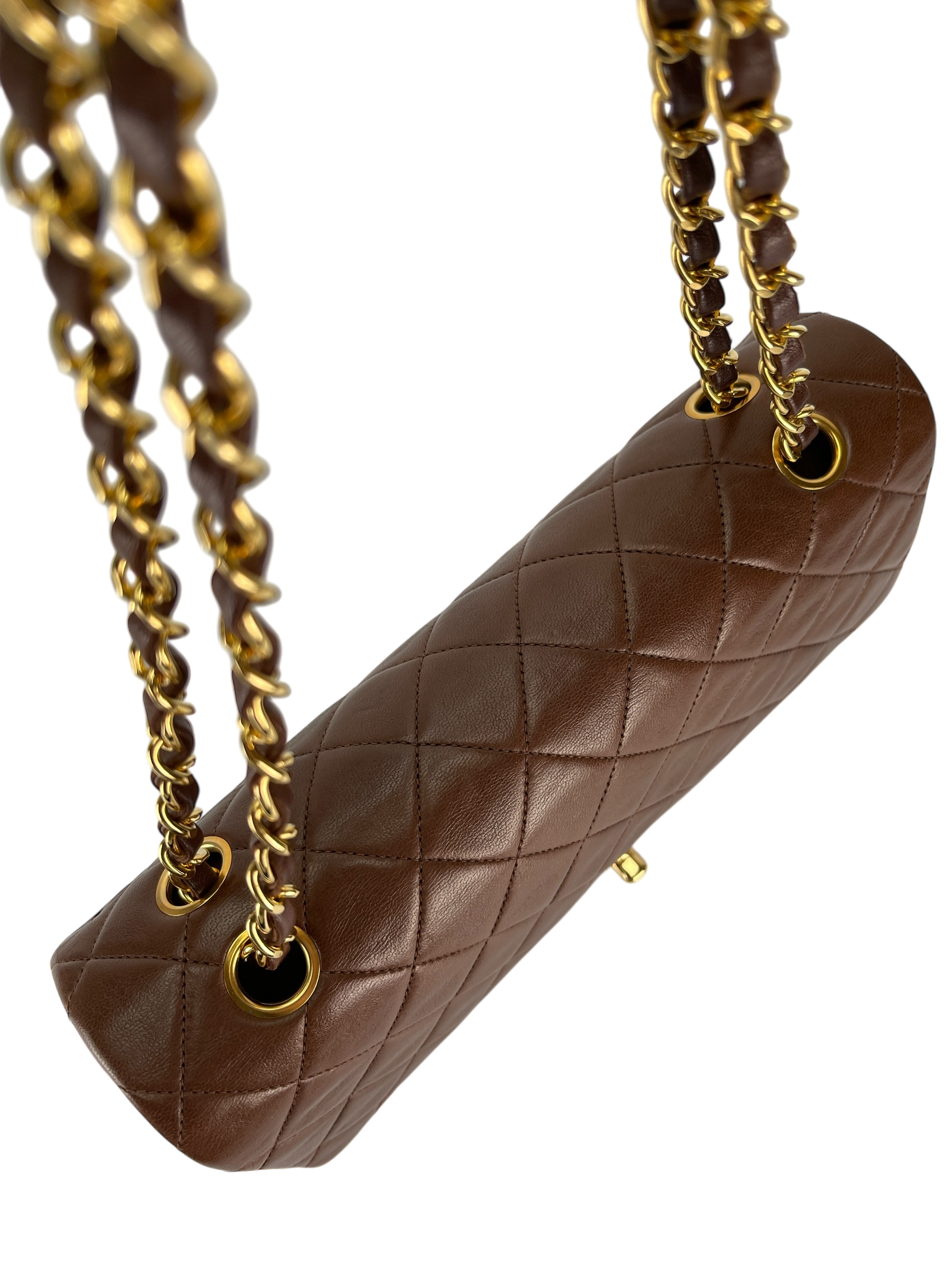 CHANEL - Medium Classic Double Flap Bag Brown Lambskin Gold Hardware (CF25)