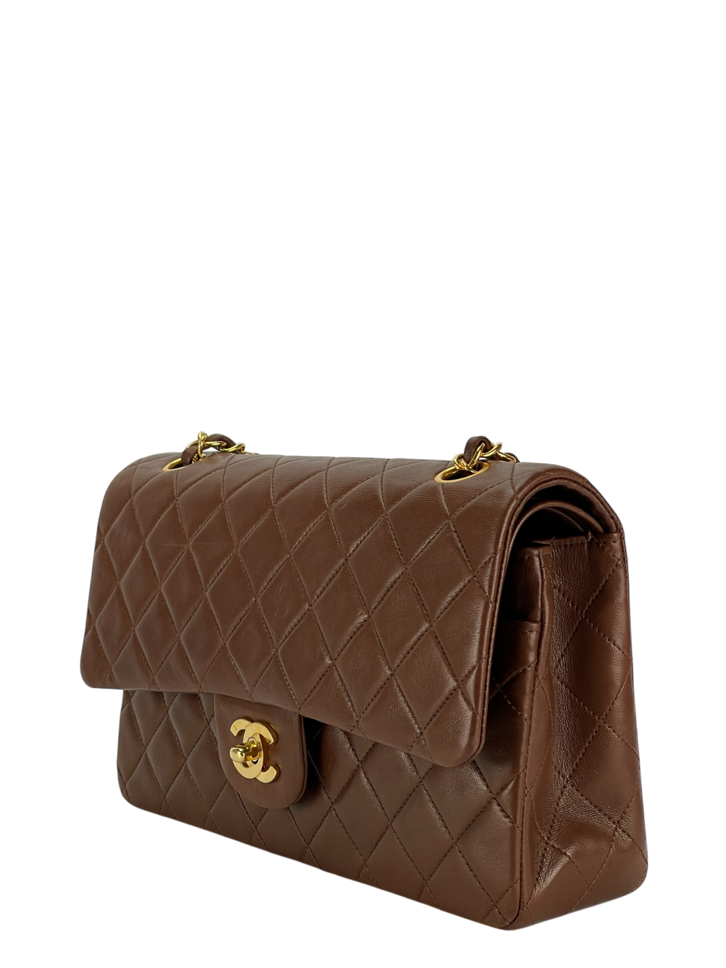 CHANEL - Medium Classic Double Flap Bag Brown Lambskin Gold Hardware (CF25)