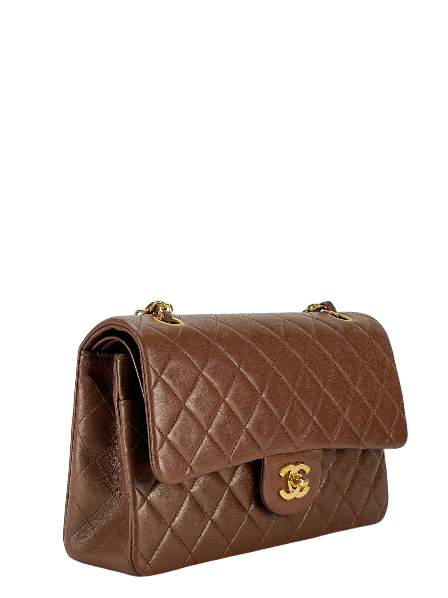 CHANEL - Medium Classic Double Flap Bag Brown Lambskin Gold Hardware (CF25)