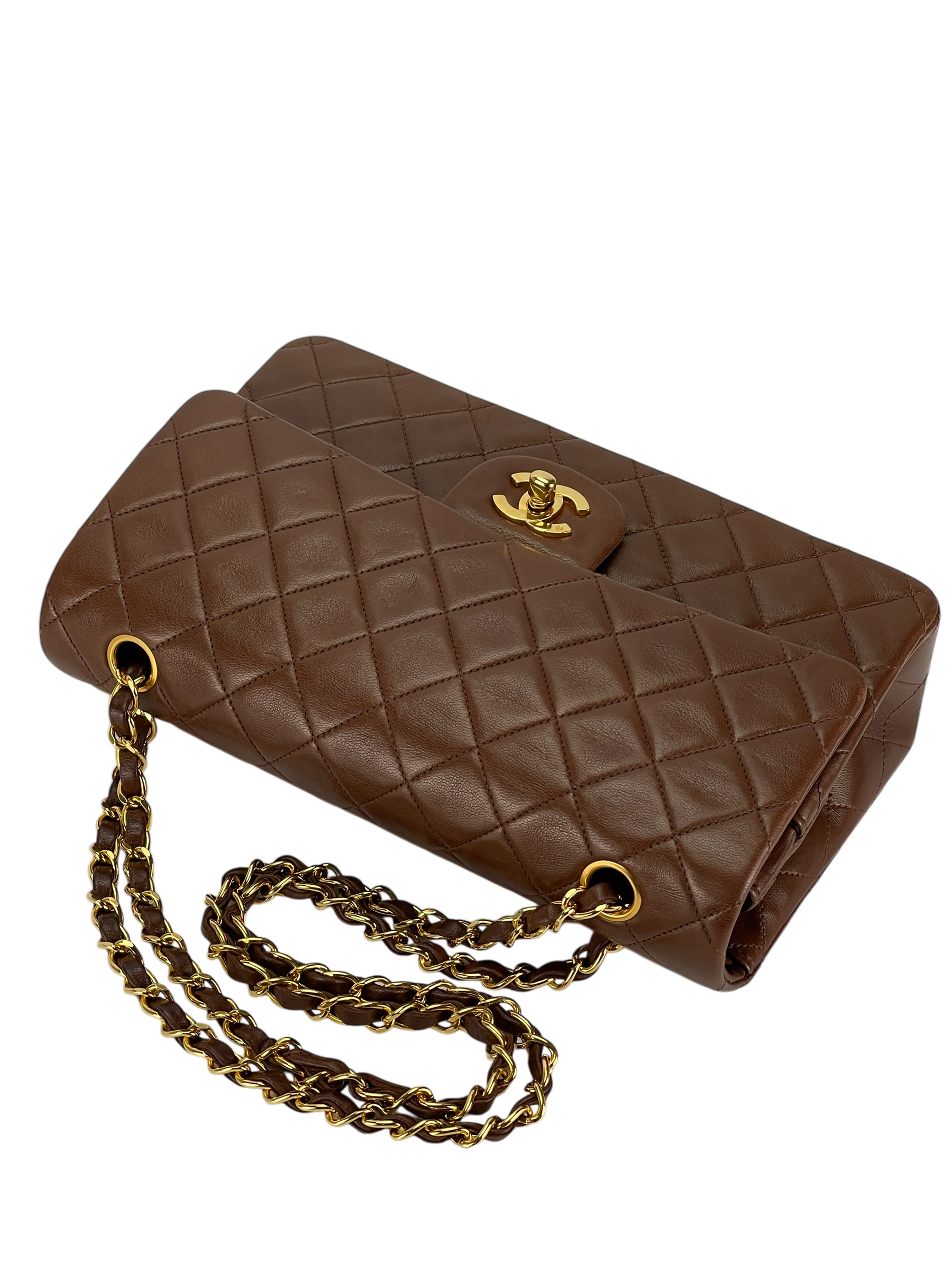 CHANEL - Medium Classic Double Flap Bag Brown Lambskin Gold Hardware (CF25)
