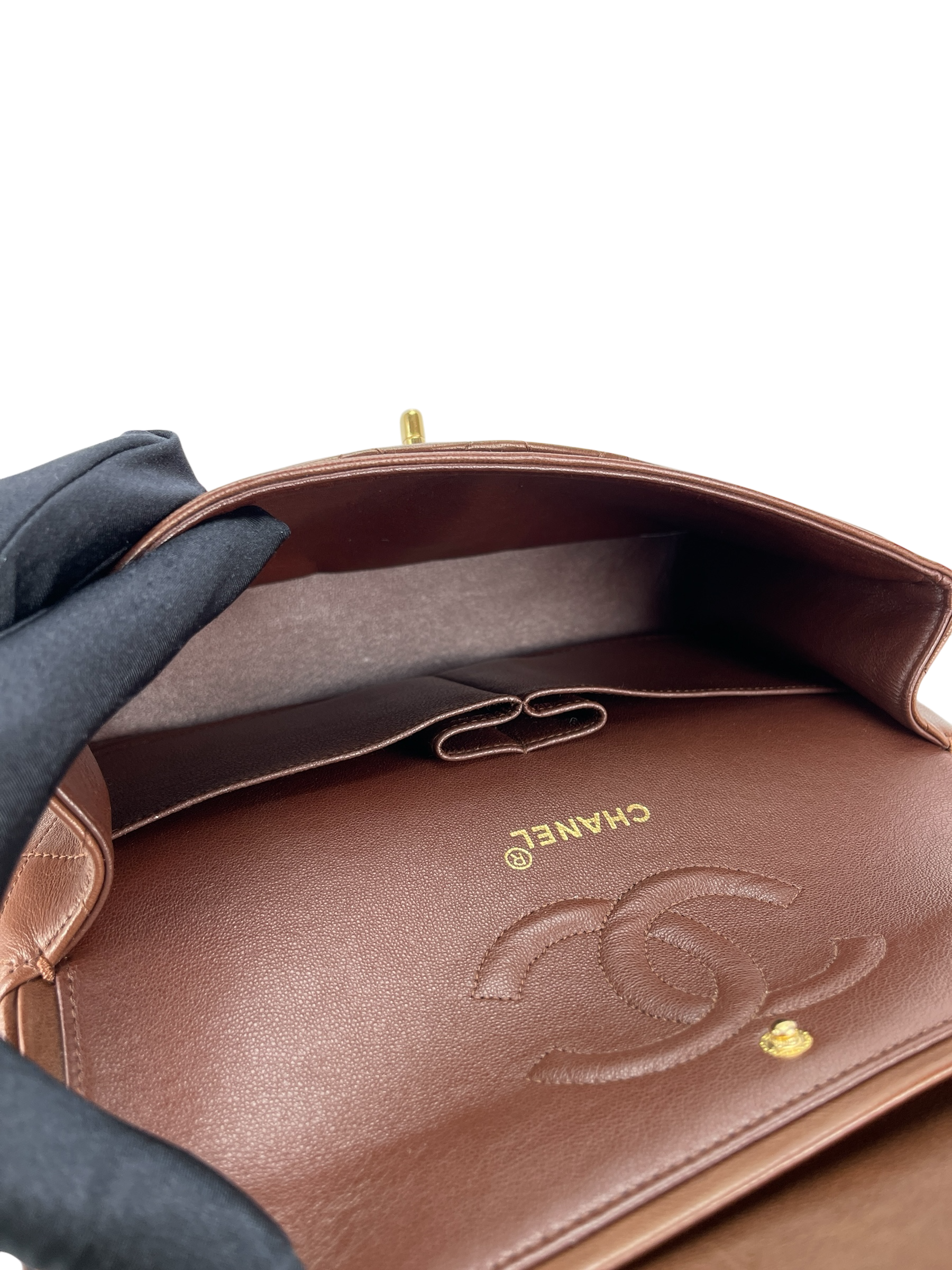 CHANEL - Medium Classic Double Flap Bag Brown Lambskin Gold Hardware (CF25)