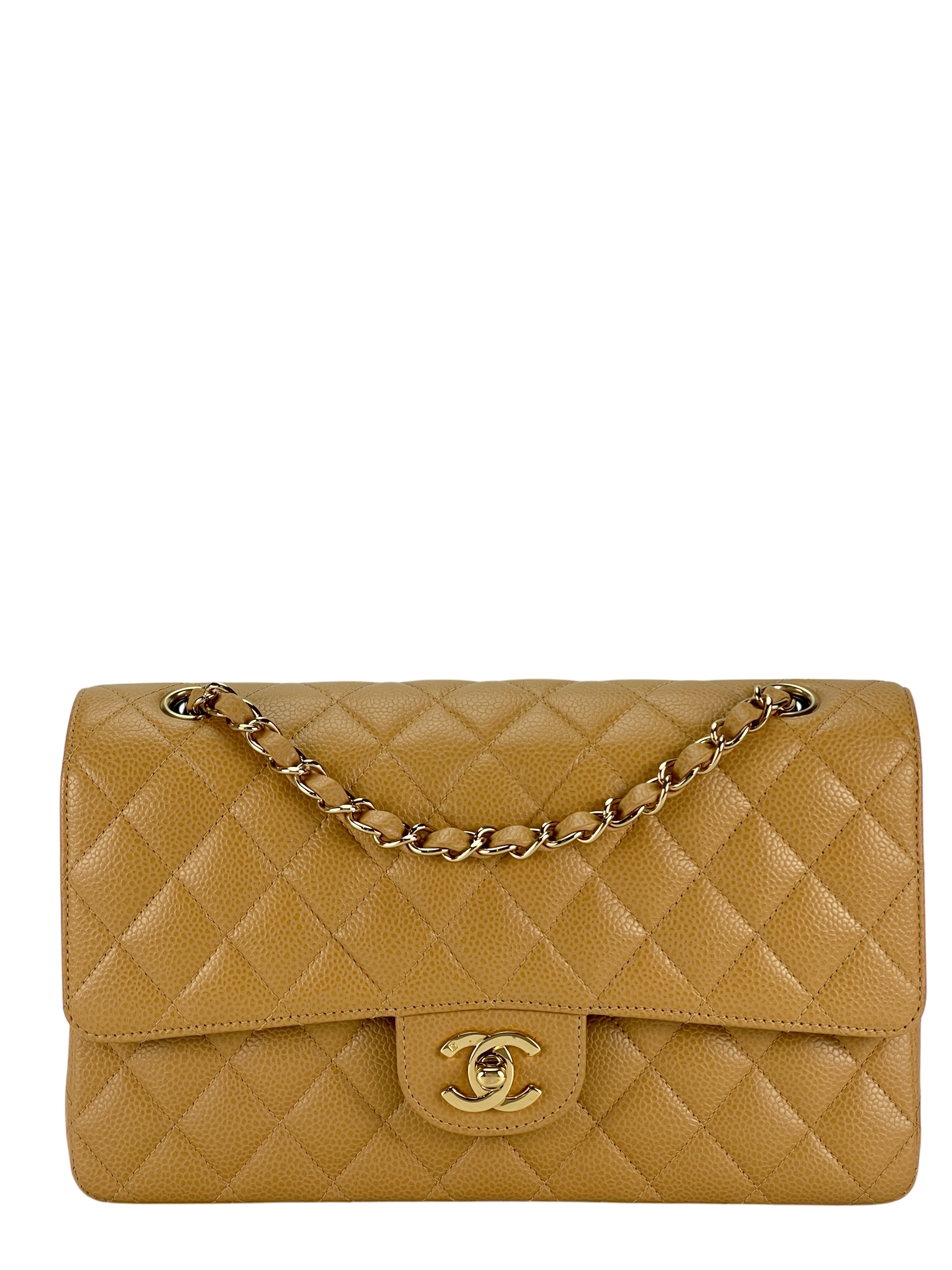 CHANEL - Medium Classic Double Flap Bag Beige Cavair Gold Hardware (CF25) 