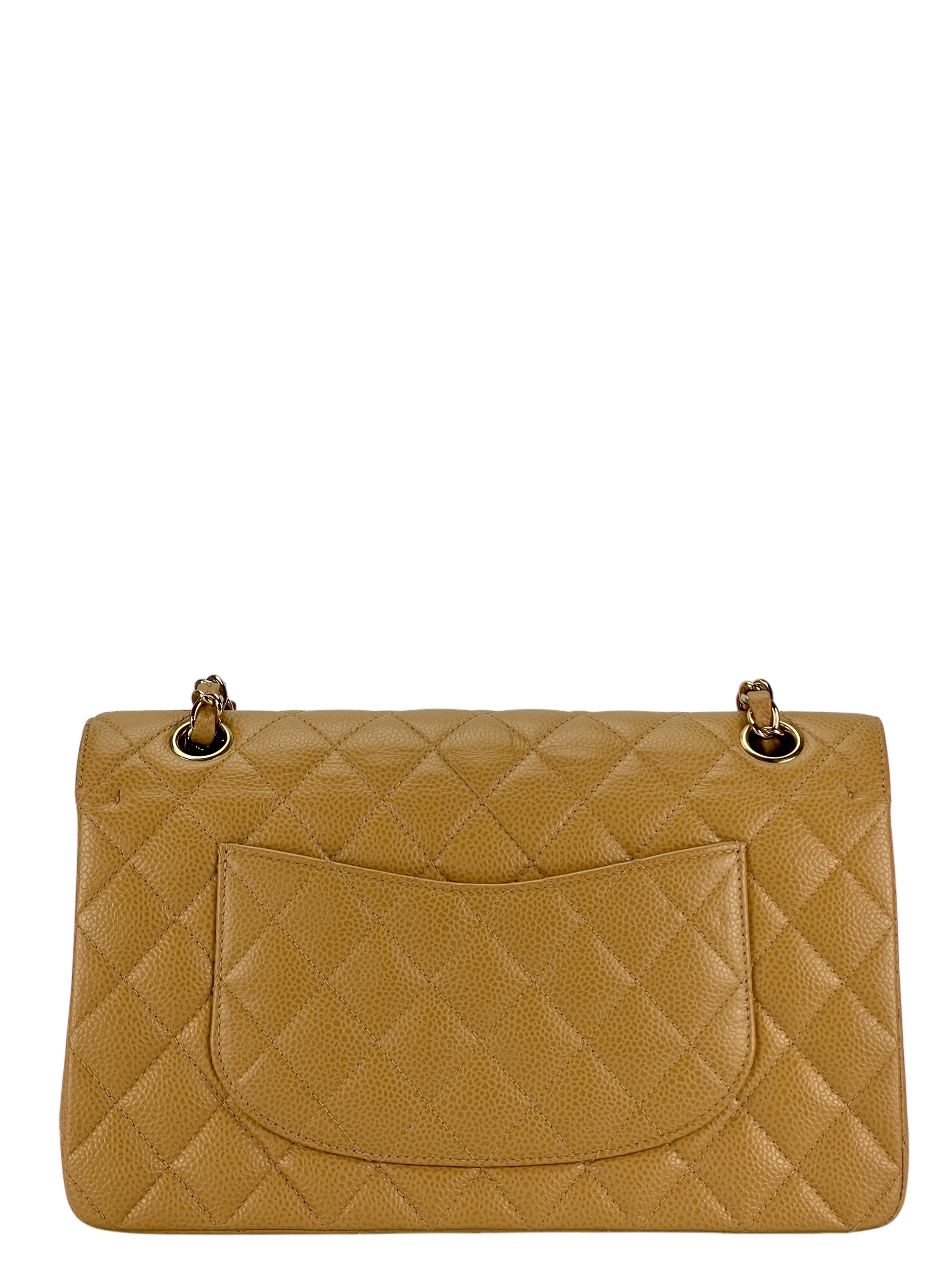CHANEL - Medium Classic Double Flap Bag Beige Cavair Gold Hardware (CF25)